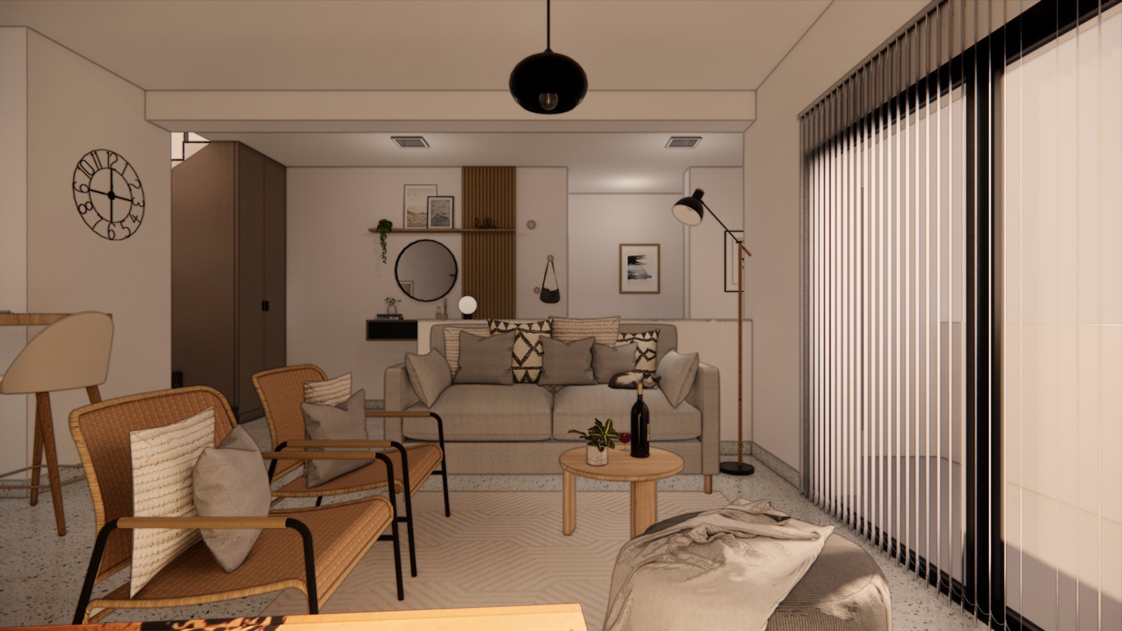 Living moderno con ventanales y mucha luz — proyecto PROYECTO MJC, por Todo con A, en X5125 Monte Cristo