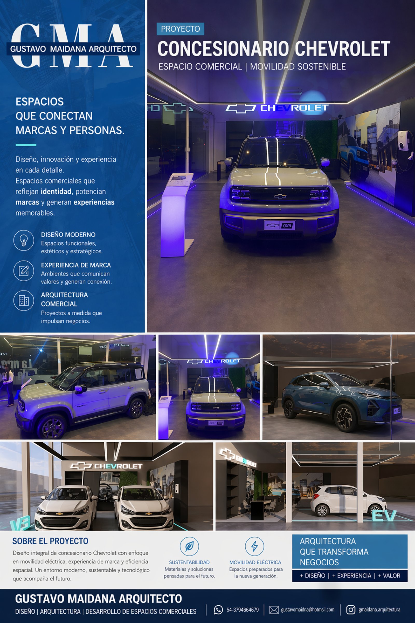 showroom Chevrolet moderno, Gustavo Maidana Arquiteto — projeto Obras Varias, por Arquitecto Gustavo Maidana, em Corrientes