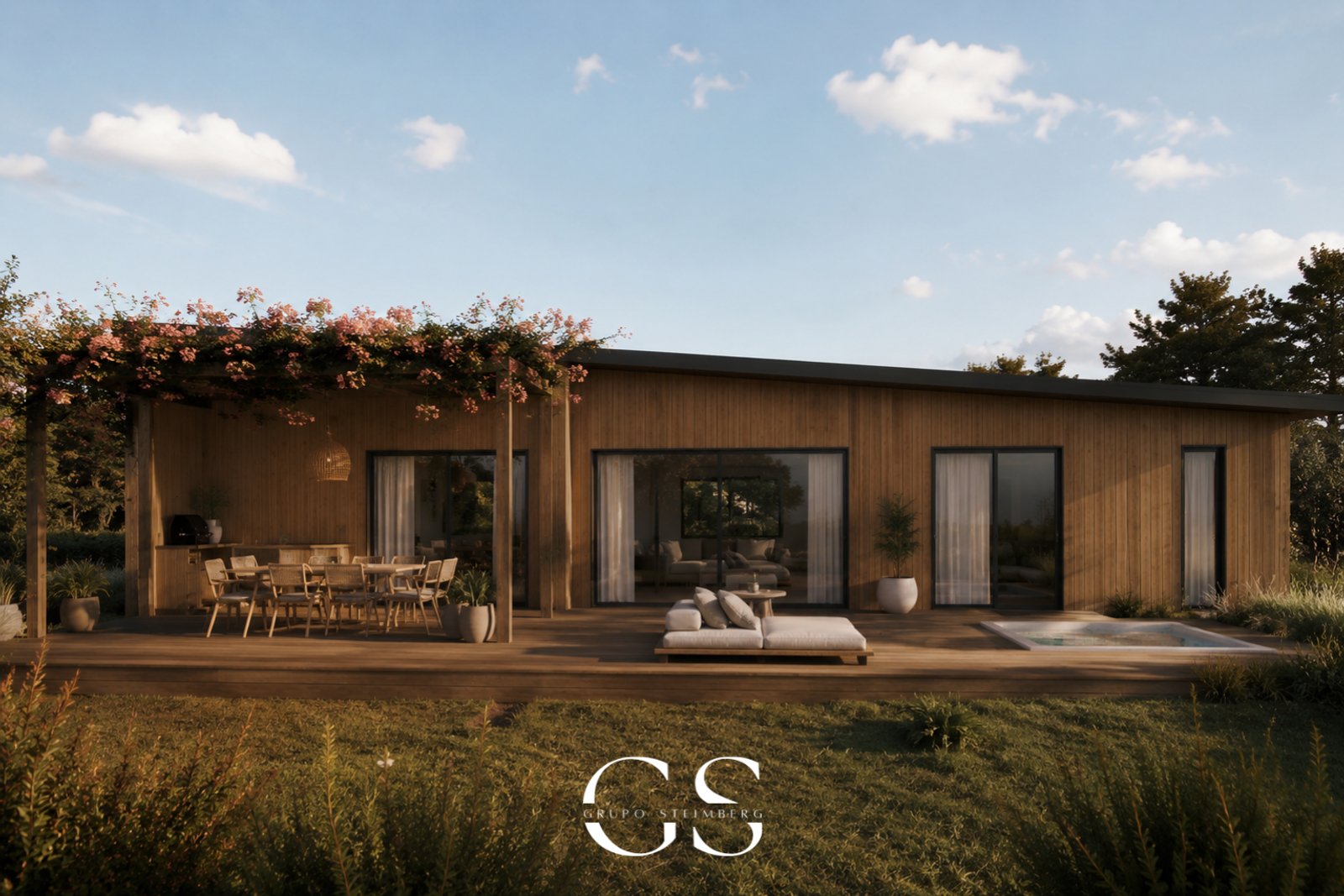 Casa moderna de madera con fachada horizontal y deck — proyecto José Ignacio , por Grupo Steimberg , en 20000 Faro de José Ignacio