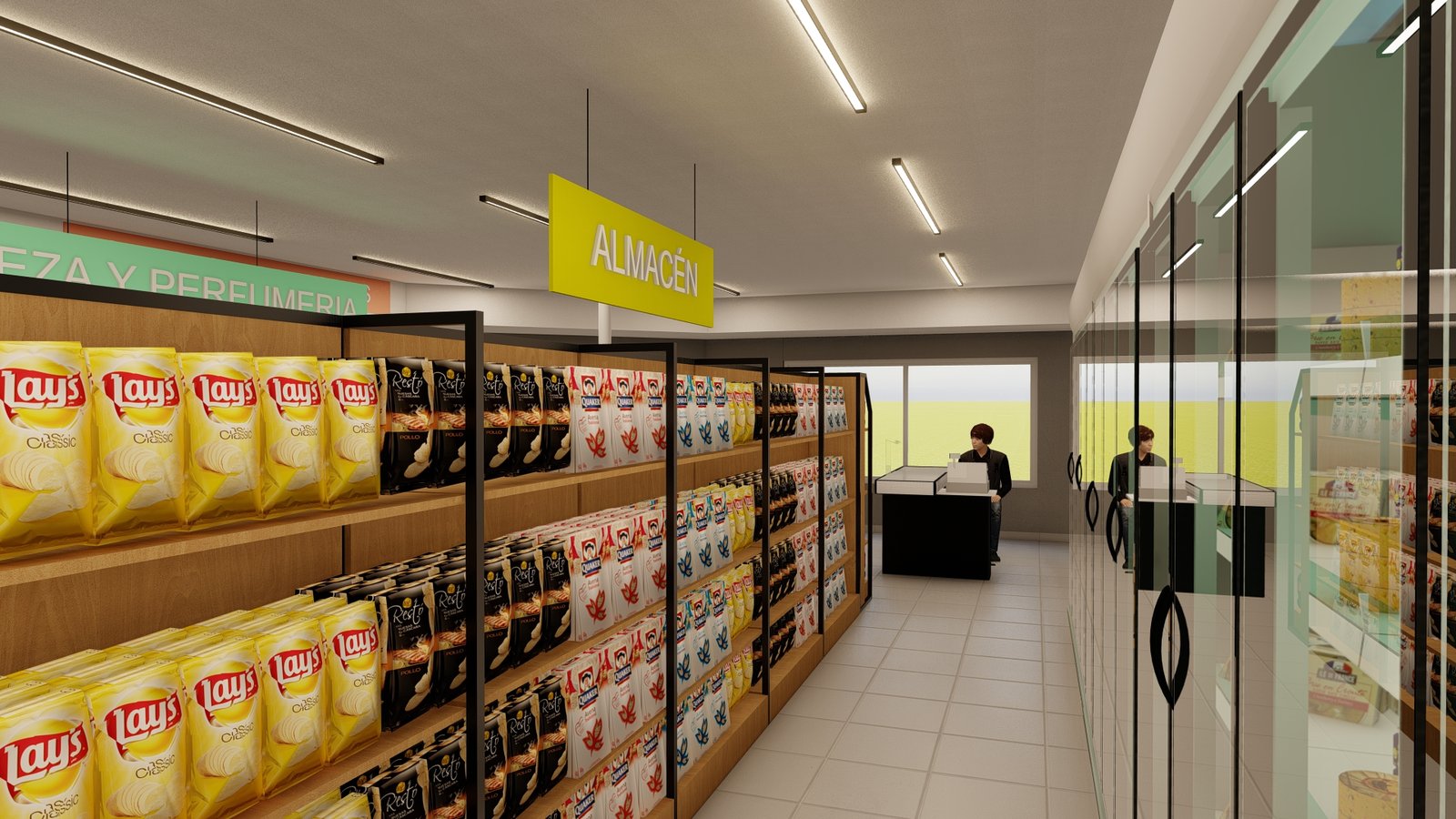 supermercado moderno con estanterías de snacks — proyecto Ahyre Norte, por L8A | interiorismo & arquitectura, en Añelo