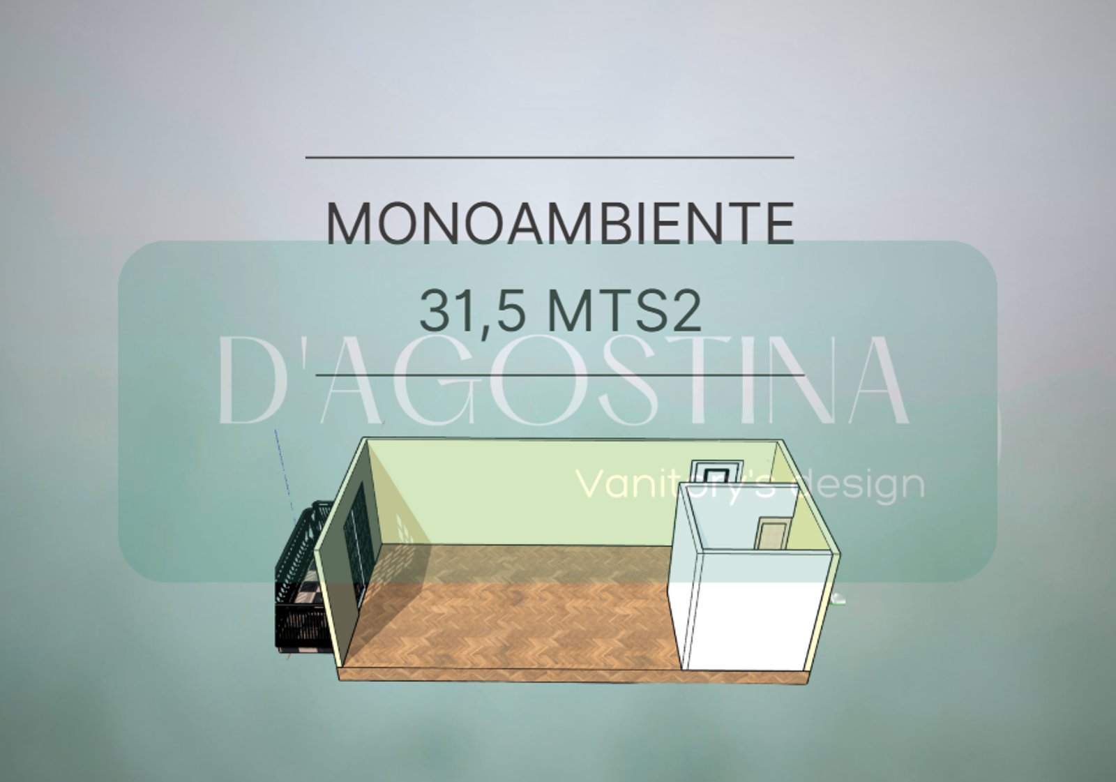 Monoambiente moderno con isla de cocina — proyecto Proyecto Divisor ambiente, por D'Agostina , en Buenos Aires
