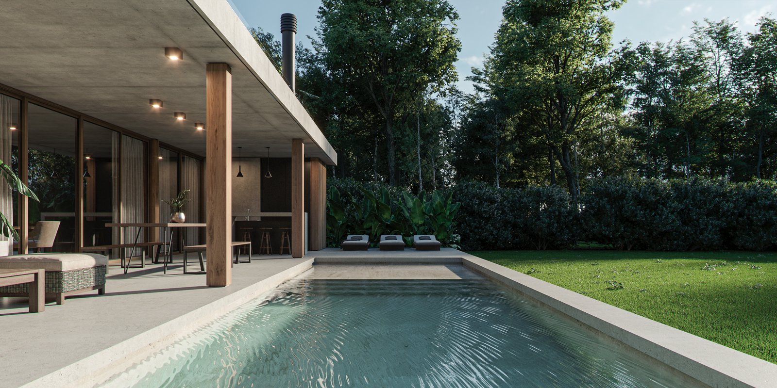 Casa moderna com piscina e floresta exuberante — projeto Casa BRAVA, por Grupo CRBN, em Alejandro Korn