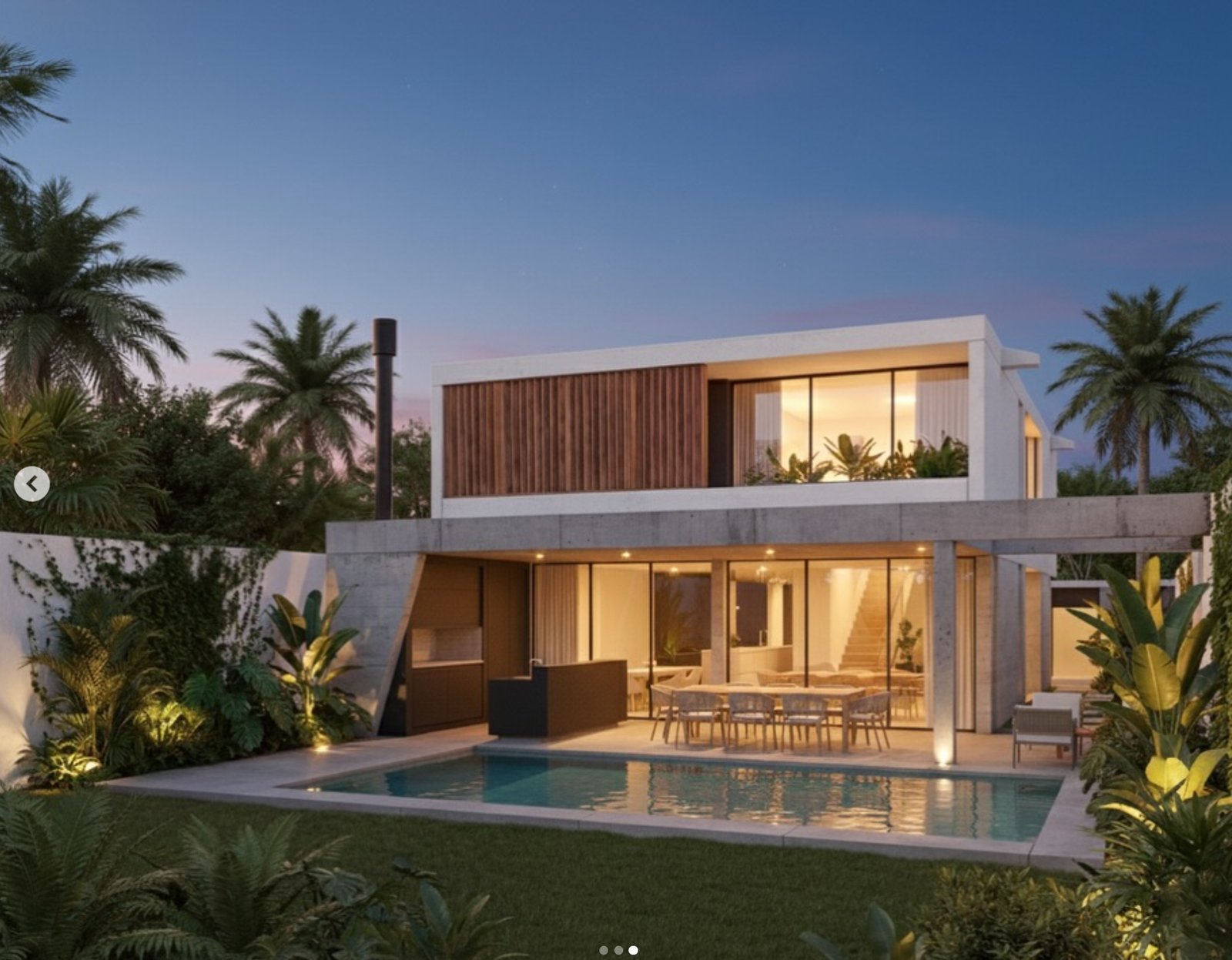 Casa moderna de dois andares com piscina e detalhes em madeira — projeto Casa M222, por MMCZ STUDIO, em Montecarlo