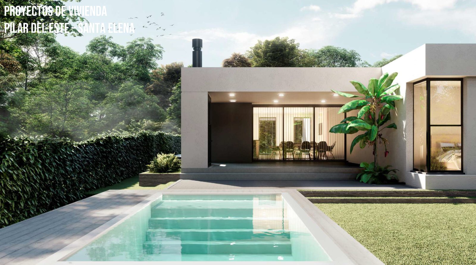 Fachada moderna con piscina integrada y deck — proyecto Casa Vera, por MMCZ STUDIO, en Santa Elena