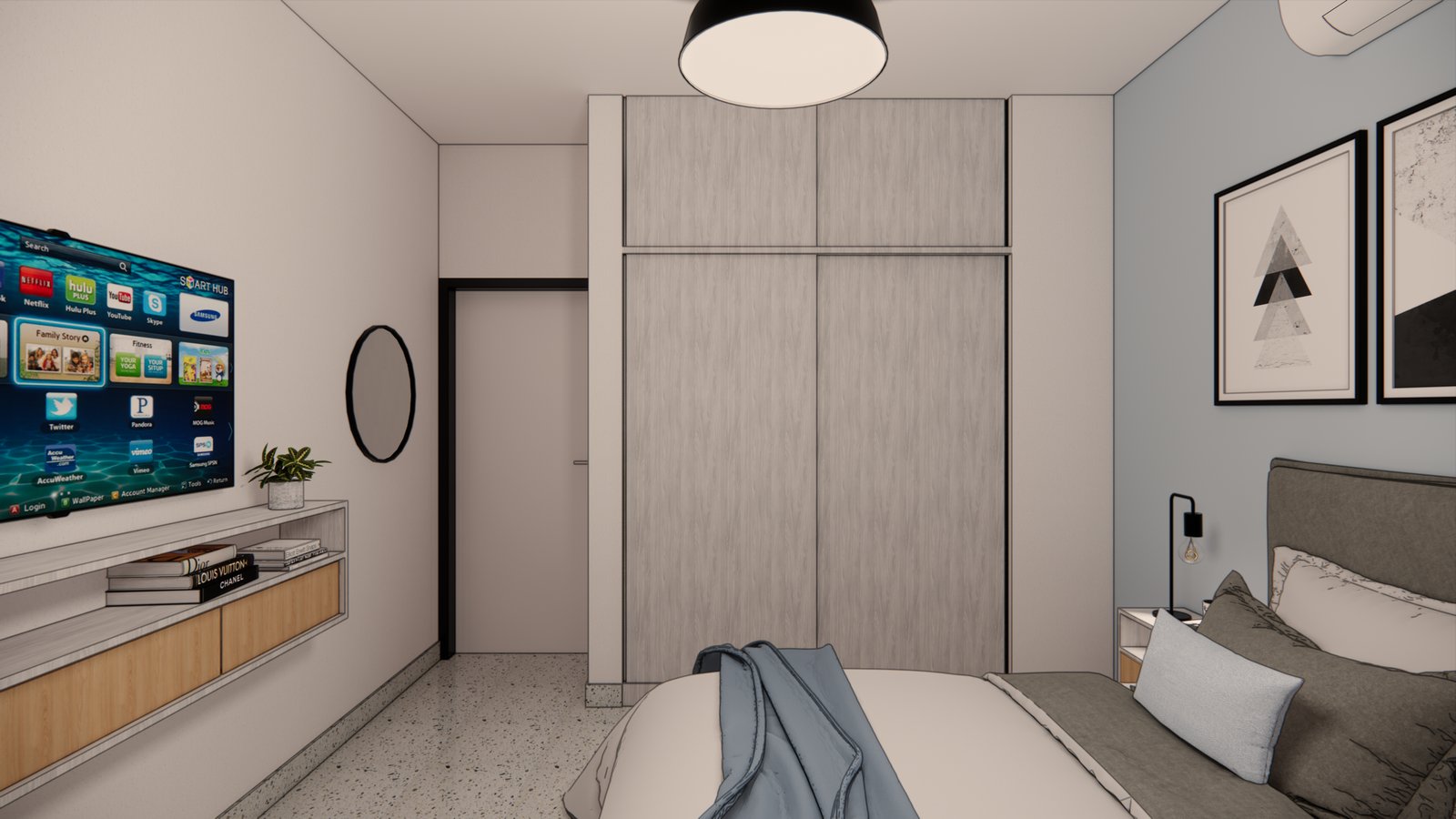 Dormitorio moderno con armario empotrado y estilo escandinavo — proyecto PROYECTO E&F, por Todo con A, en X5125 Monte Cristo