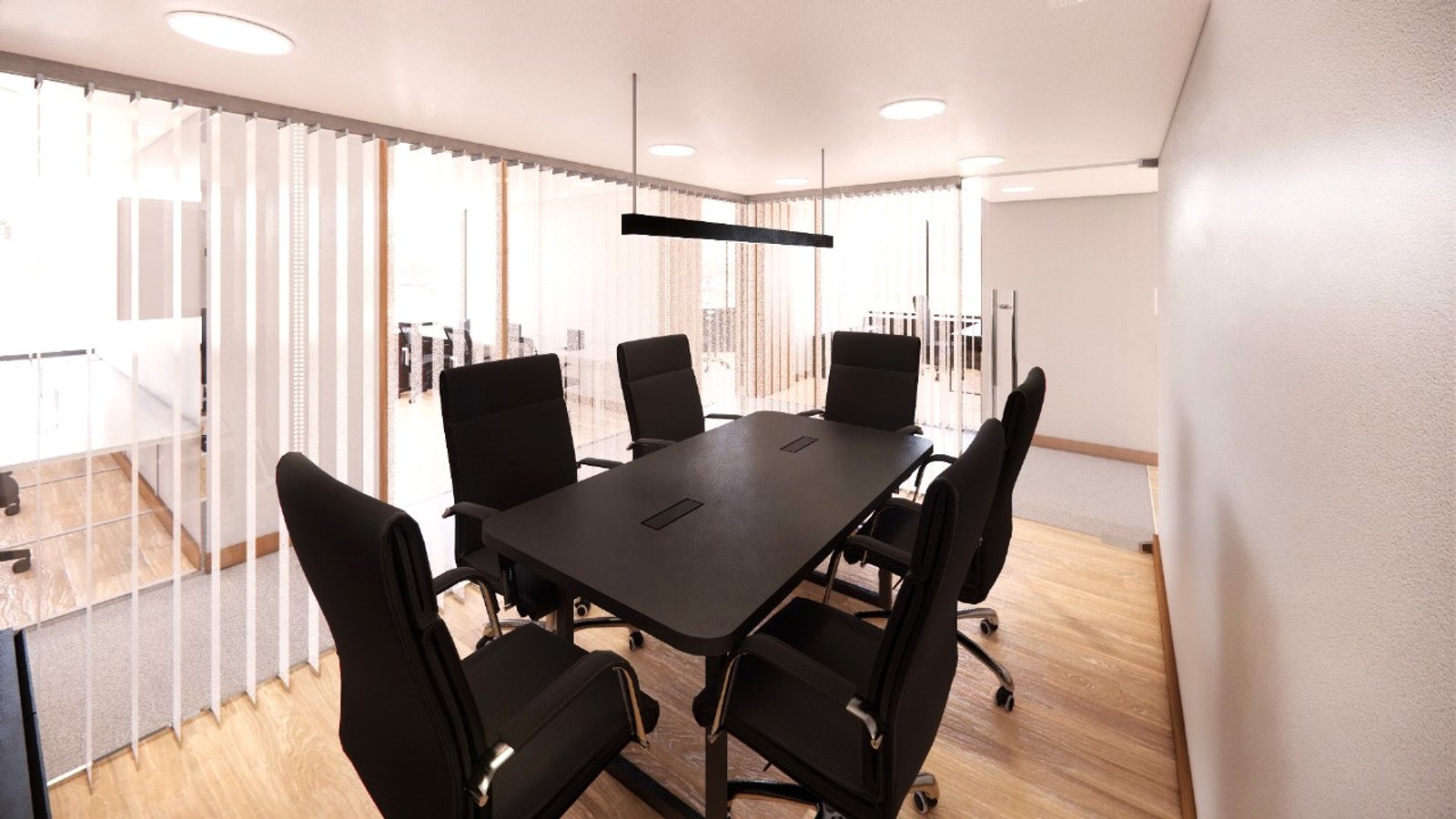 Sala de reuniones moderna con sillas ergonómicas y luz indirecta — proyecto Oficinas Libertador (Buenos Aires) German Salas arquitectura, por German Salas arquitectura - San Isidro