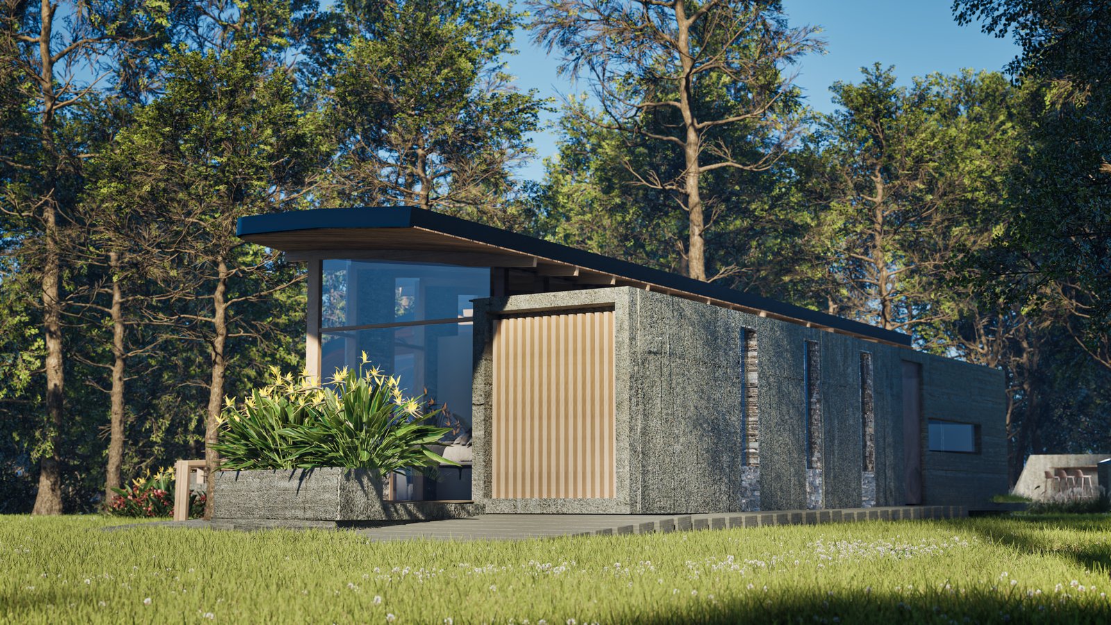 fachada moderna en bosque con detalles de madera — proyecto Casa Corteza, por COMOTTO - SOMMER  - ARQUITECTOS, en Blvd. La Alameda
