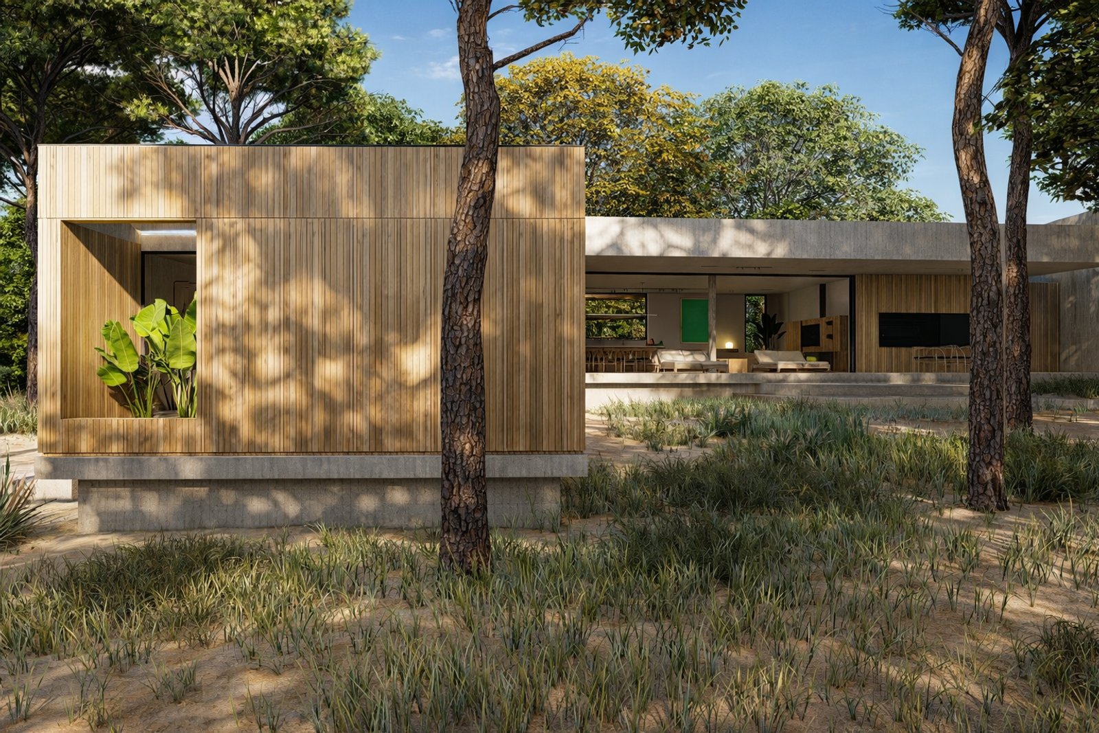 Casa moderna con fachada de madera y amplias ventanas — proyecto CASA LE F04, por radovic_arquitecto, en 20000 Faro de José Ignacio