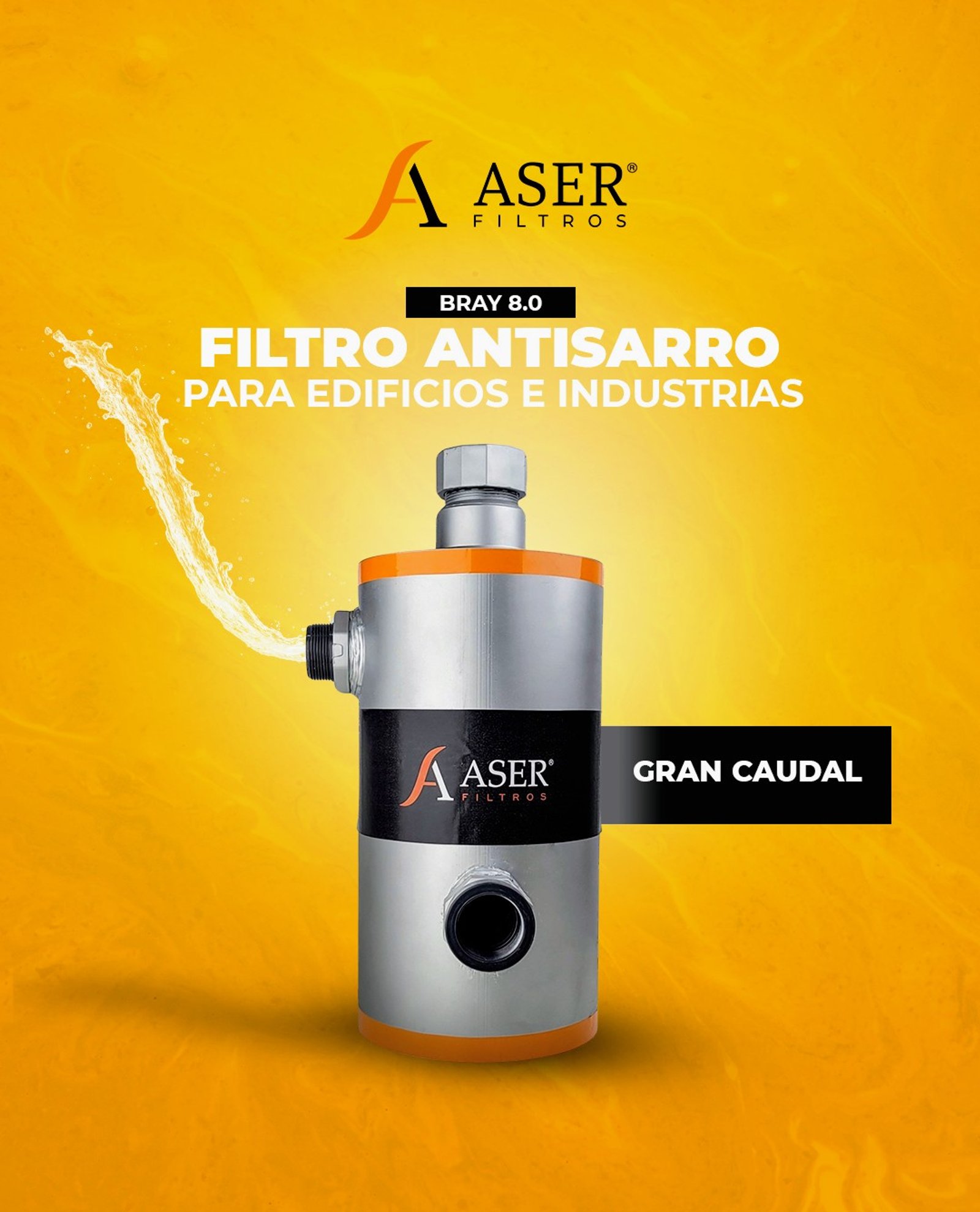 filtro de agua industrial cinza e laranja — projeto Filtros Antisarro, por M&E Calefacción Alejandro Simón, em Mar del Plata