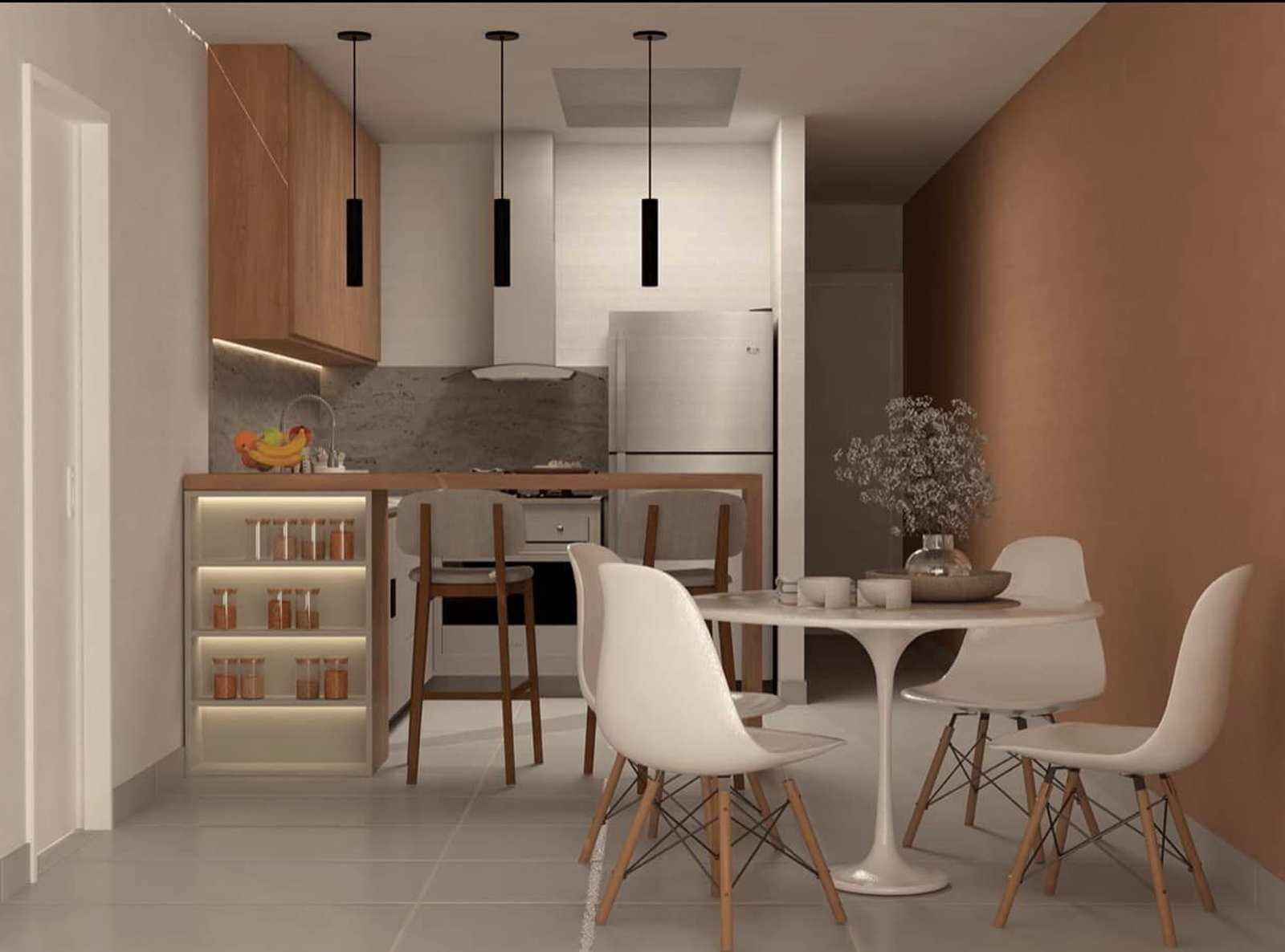 Cozinha e sala de jantar modernas em conceito aberto, estilo nórdico — projeto Edifiicio de Departamentos, por Arquitecto Gustavo Maidana, em Caá Catí