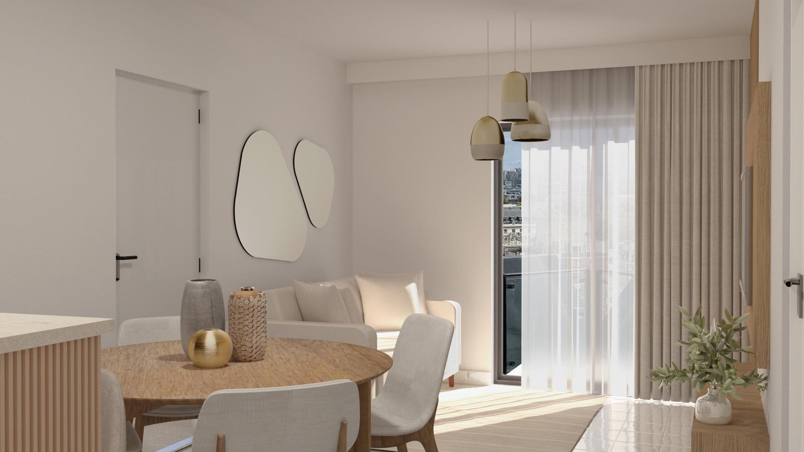 Living comedor moderno escandinavo con detalles en madera — proyecto Edificio de departamentos con resto Bar en roftop., por Arquitecto Gustavo Maidana, en Caá Catí