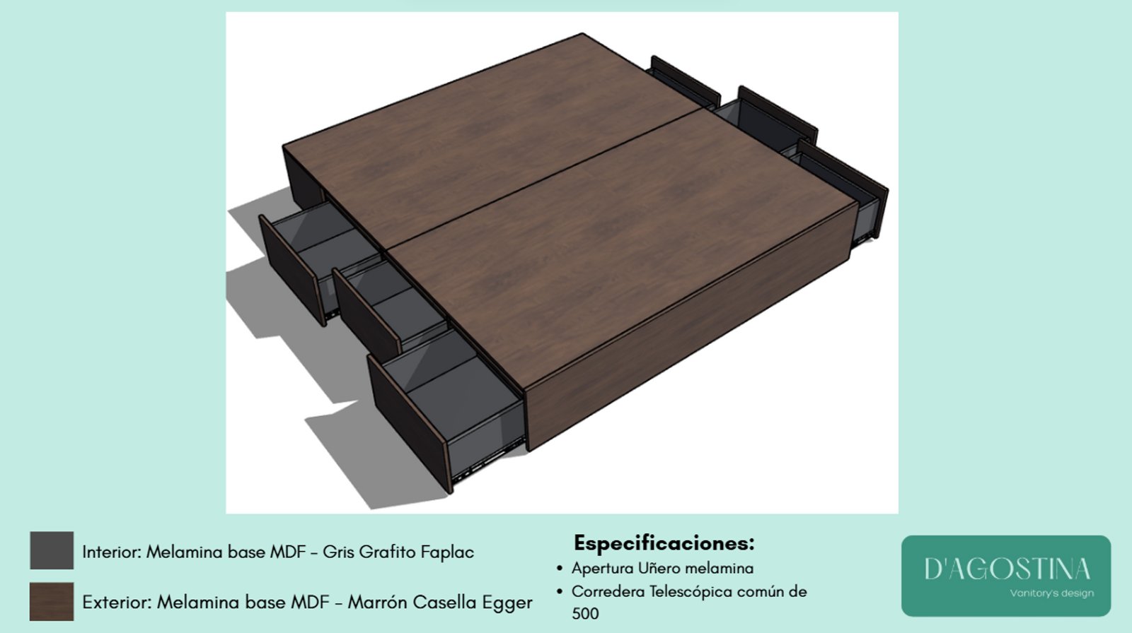 base de cama plataforma madera oscura con cajones — proyecto Proyecto BC, por D'Agostina , en Buenos Aires