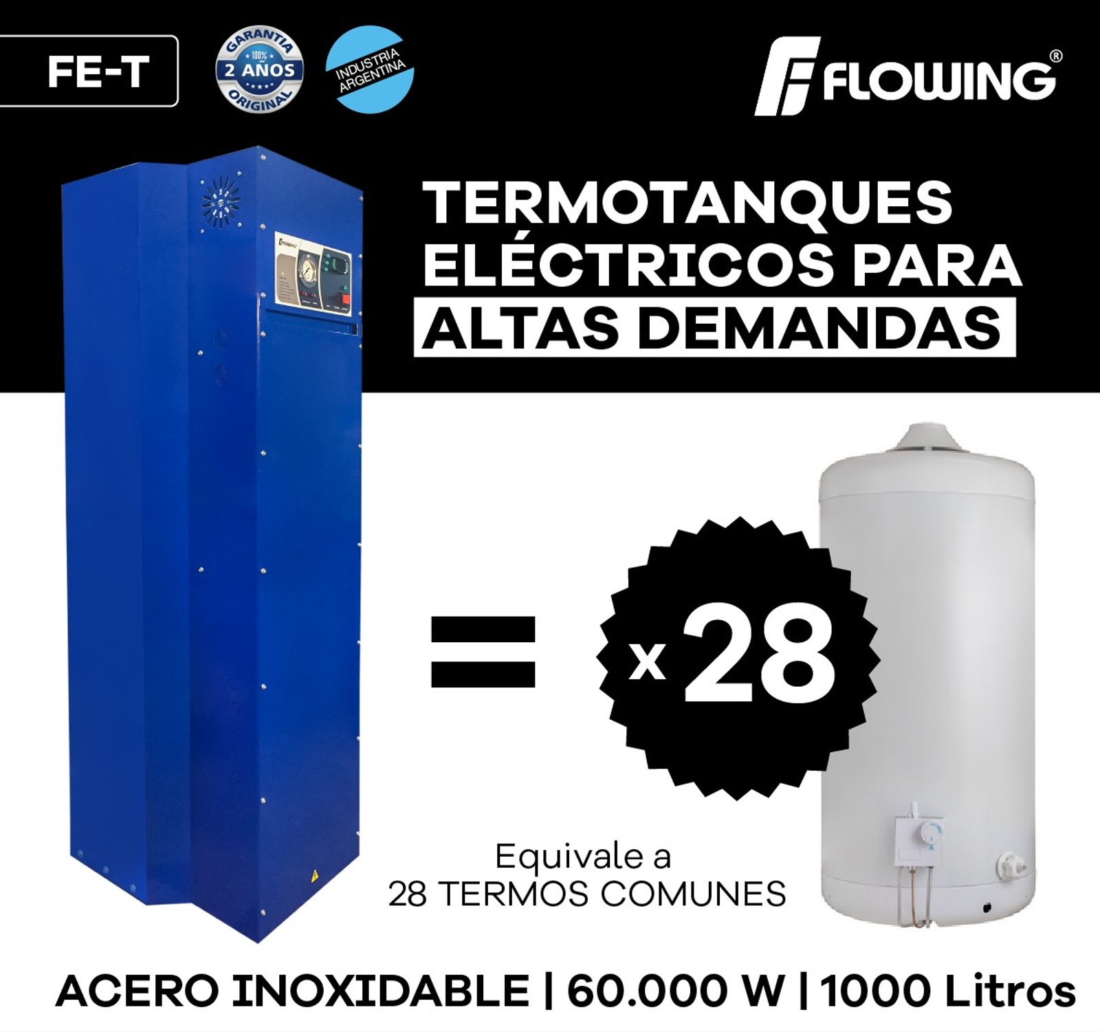 termotanque eléctrico blanco industrial azul — proyecto Soluciones Electricas , por M&E Calefacción Alejandro Simón , en Mar del Plata