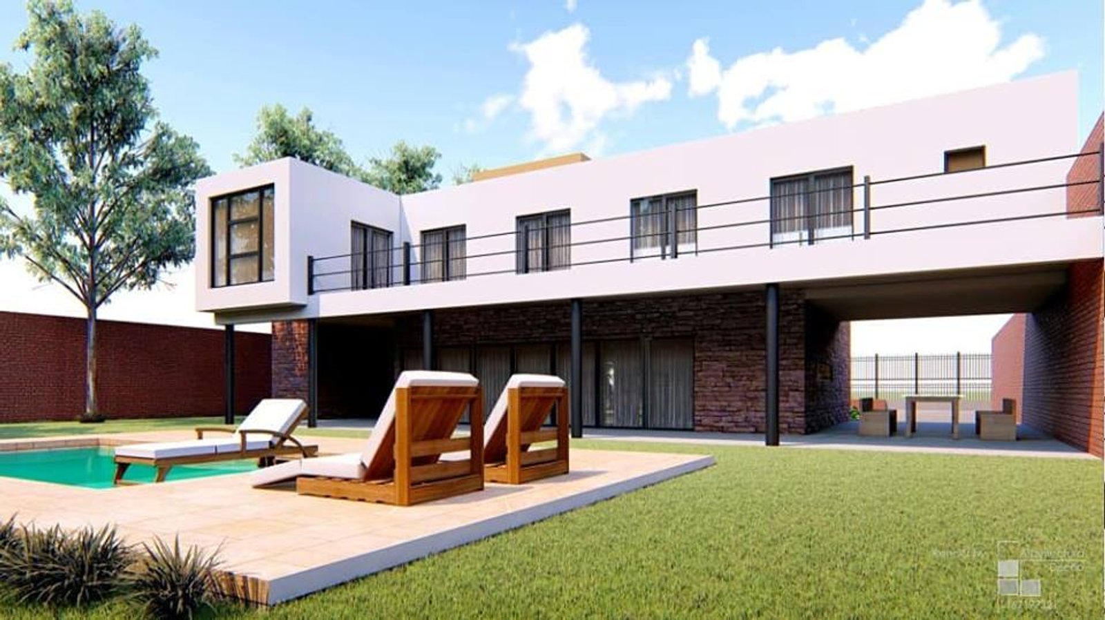 Casa moderna con piscina y deck de madera, exterior ampliado — proyecto Casa en el Pato, por Arquitecto Guido Niccoli, en El Pato