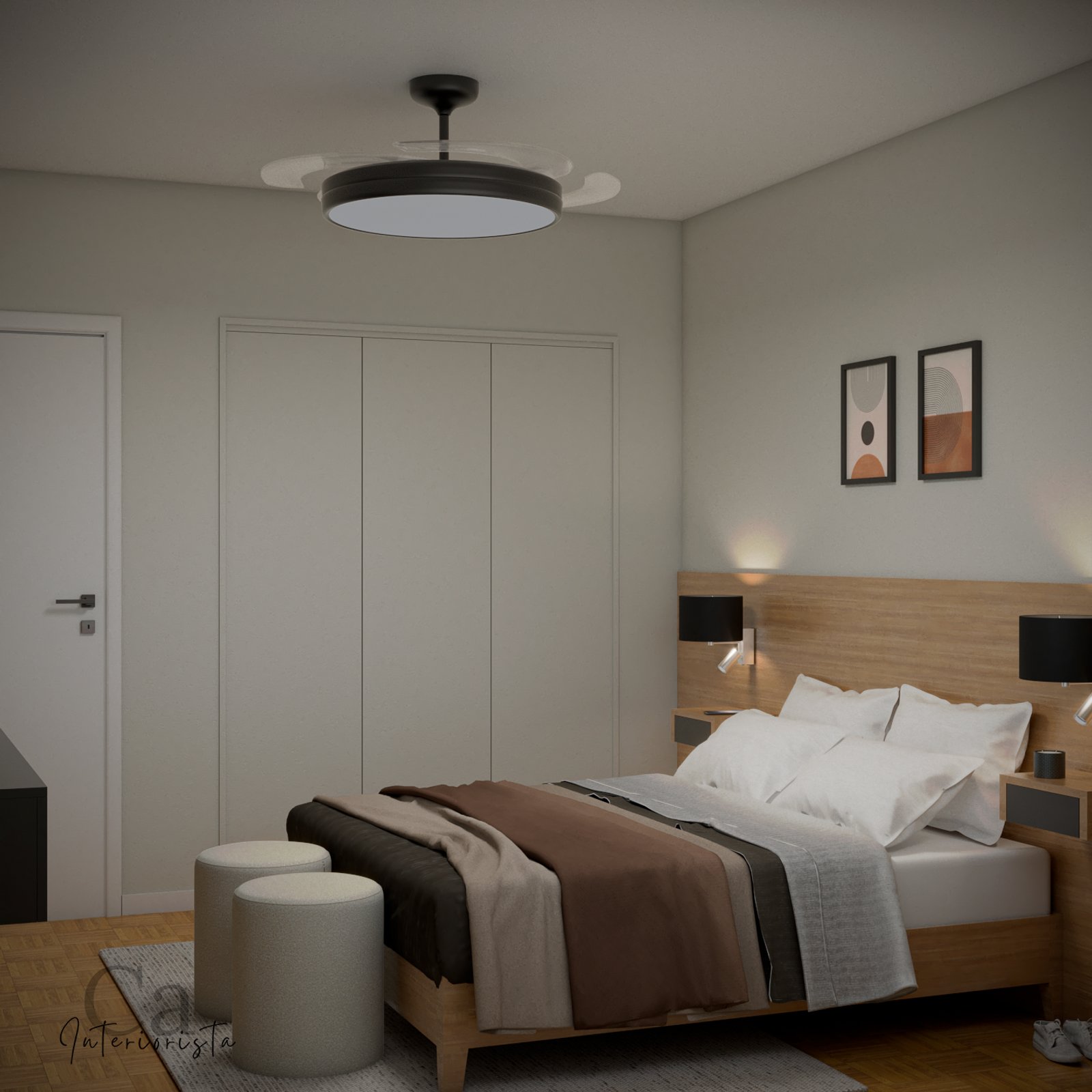 Dormitorio moderno estilo escandinavo con cama y armario empotrado — proyecto Dormitorio Principal, por Carolina Interiorista, en Colegiales