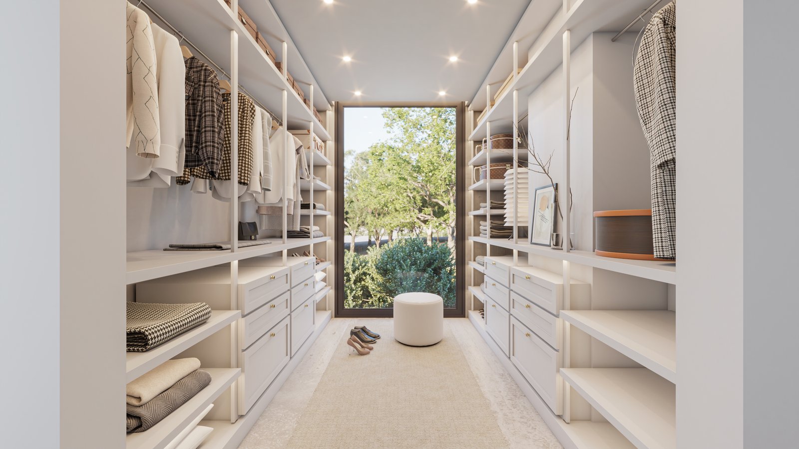 Impecable vestidor moderno con abundante espacio de guardado — proyecto Casa GOLF, por Grupo CRBN, en Ruta Panamericana Nº. 9