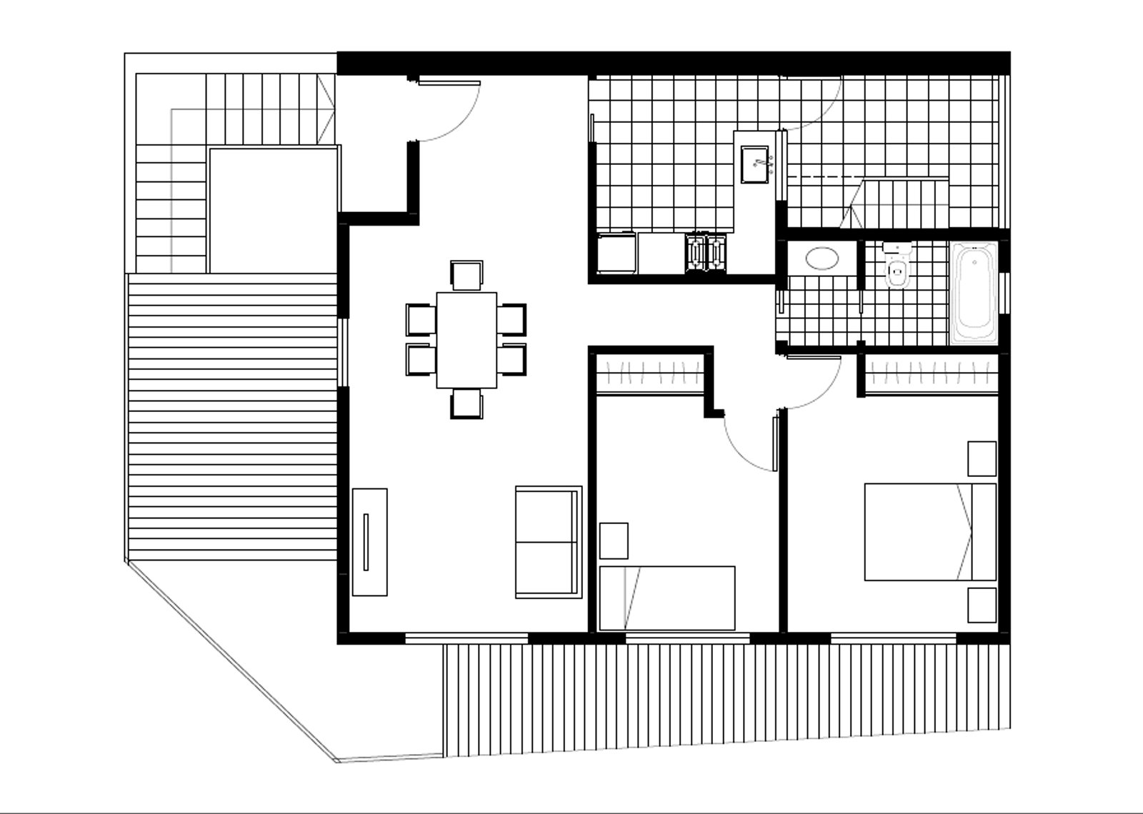 Plano arquitectónico de vivienda moderna con áreas definidas — proyecto Casa en Wilde, por Arquitecto Guido Niccoli, en Wilde