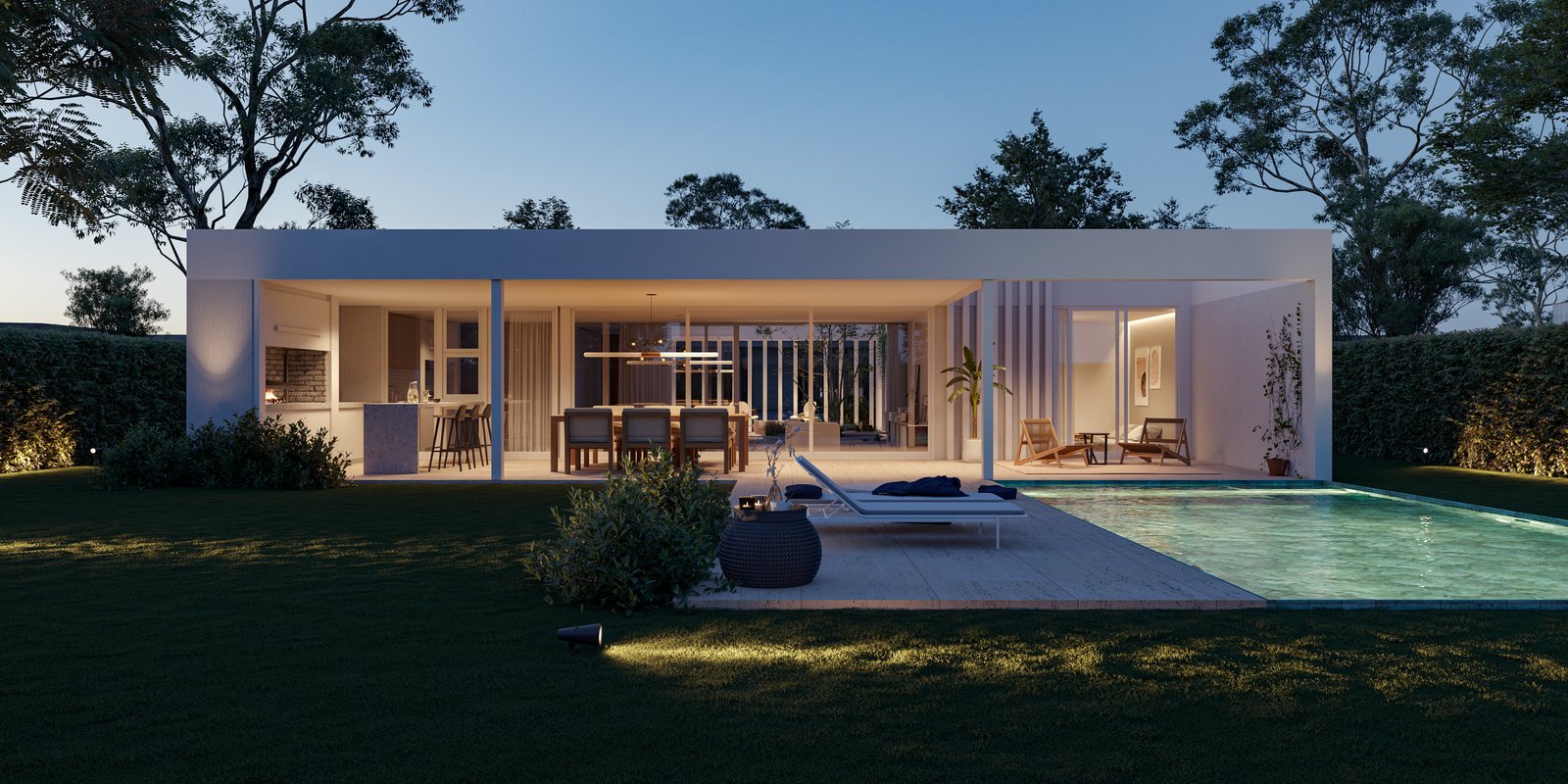 Casa moderna com piscina integrada e áreas de estar externas — projeto Casa Z, por LW Lopez Wolder arquitectos, em Zárate