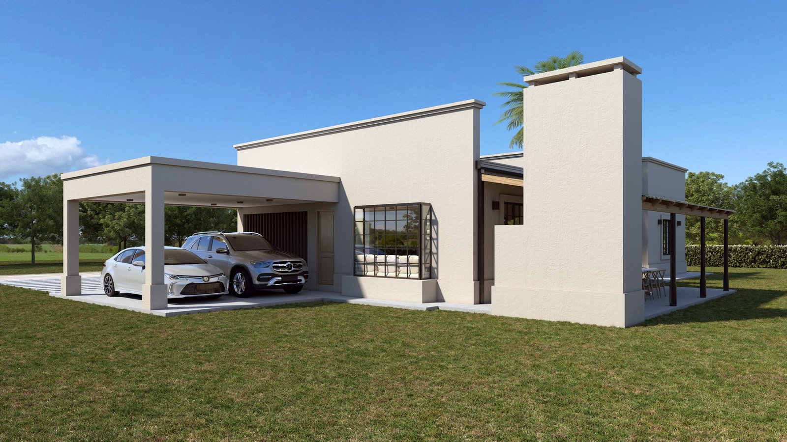 Fachada moderna com garagem e jardim — projeto casa PS, por GS arquitectura, em Tabay