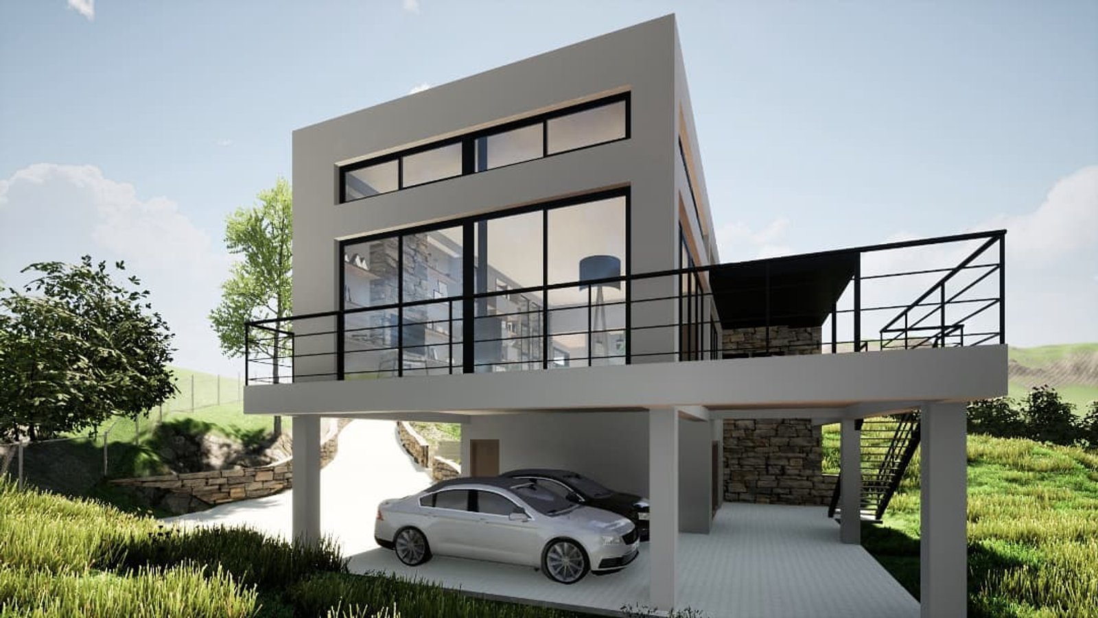 moderna casa con 볼úmenes geométricos y madera — proyecto Casa Las Vertientes, por Luciana González Anderson, en Salta