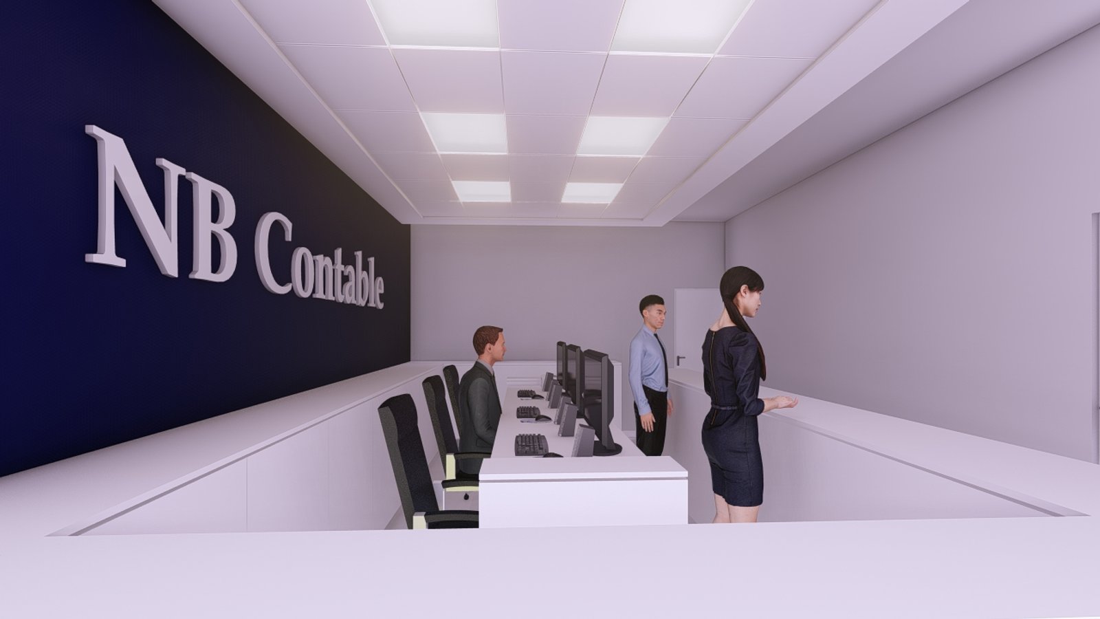 Escritório moderno com mesas longas e cadeiras ergonômicas — projeto Esudio Contable, por Arquitecto Gustavo Maidana, em Caá Catí