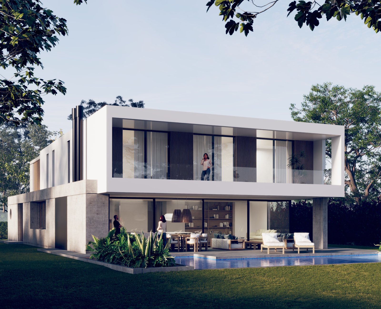 Casa moderna con amplios ventanales y deck de madera — proyecto Proyecto Altos II, por Juarez-Fevre Estudio de Arquitectura , en Provincia de Buenos Aires