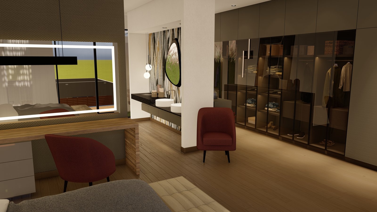 Dormitorio moderno con vestidor y baño adjuntos — proyecto Casa FG , por L8A | interiorismo & arquitectura, en Simón Bolívar 237