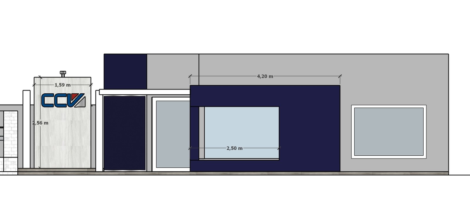 Fachada de loja comercial moderna em dois tons com grandes janelas — projeto cablevision, por Amorosi Espacios de Diseño, em Gral. Conesa