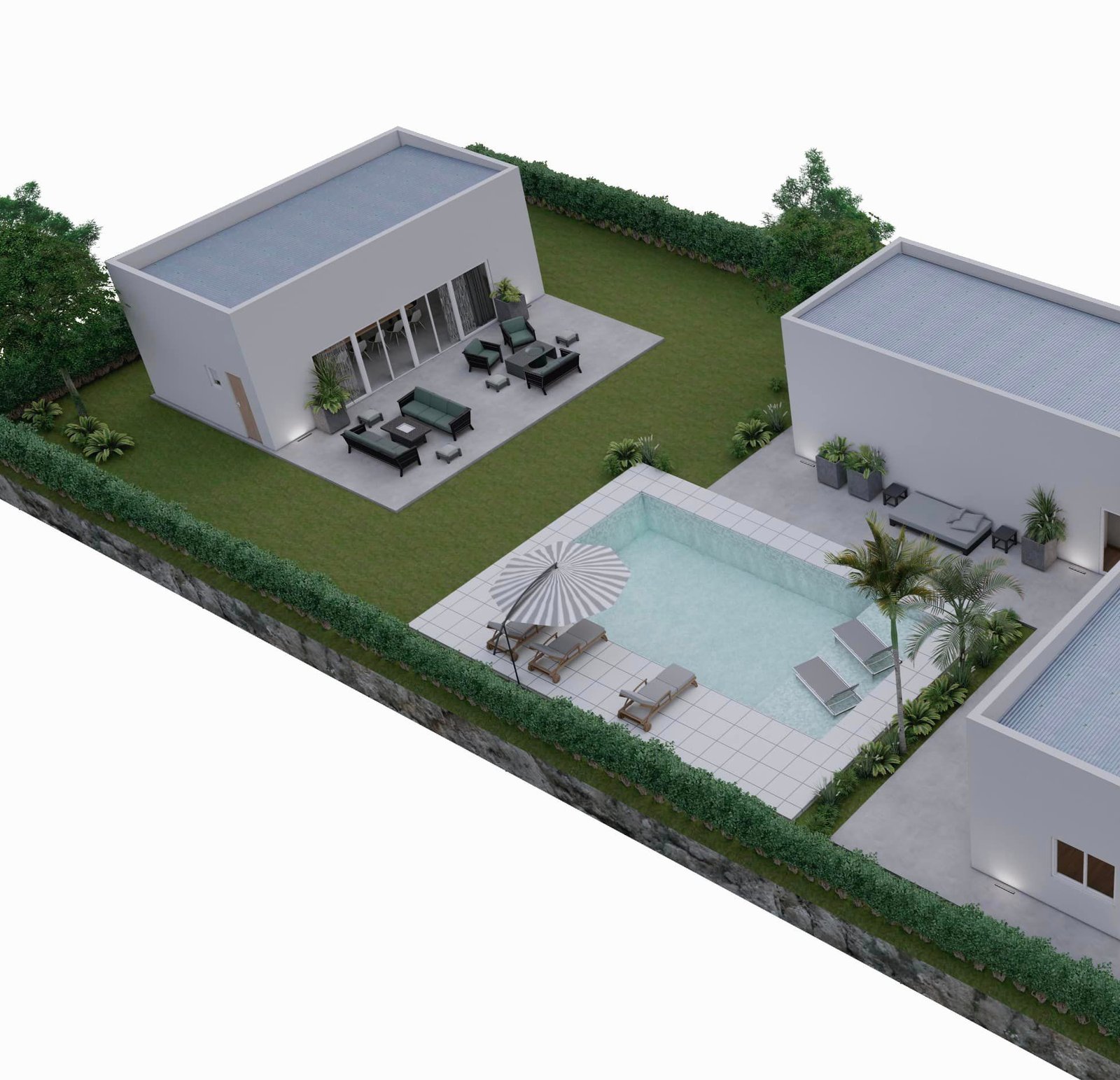 Fachada moderna com piscina, deck e móveis de exterior — projeto Casa en Country, Corrientes, por Arquitecto Gustavo Maidana, em San Luis del Palmar