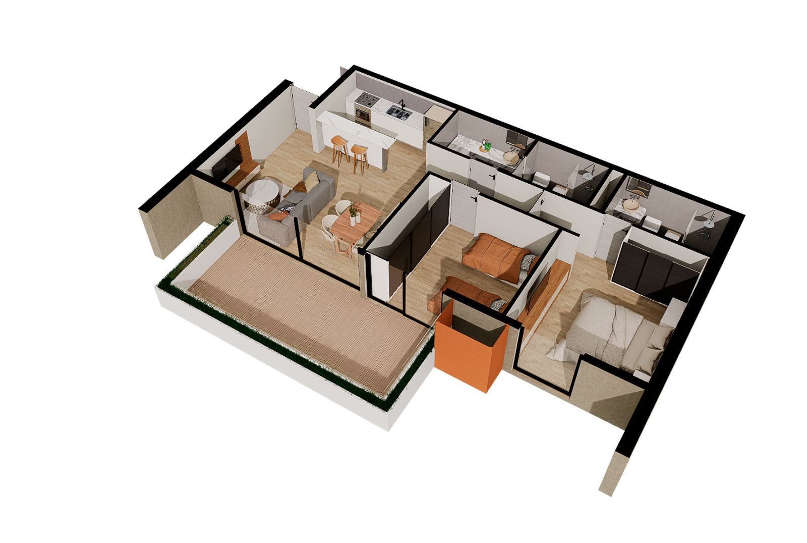 Apartamento moderno com varanda e design escandinavo — projeto PARQUE ALTO LIBERTADOR SUITTE, por ML ARQUITECTURA / ARQ. MARIANO LEOTTA, em San Juan