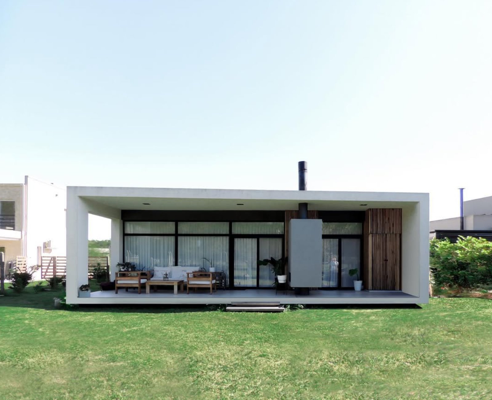Casa moderna con estructura de hormigón y grandes ventanales — proyecto Los Arces , por MMCZ STUDIO, en Pilar Centro