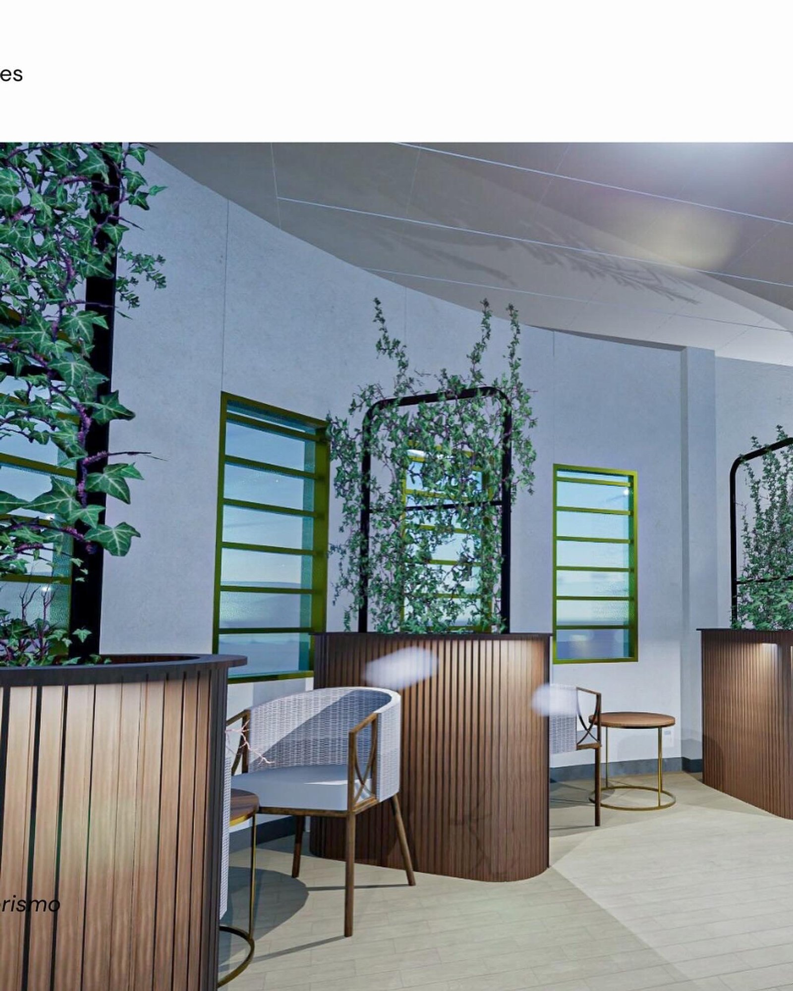 Espaço externo moderno com paredes de ripas de madeira e vegetação — projeto PROYECTO ESTÉTICA, por TD Interiorismo, em San Fernando del Valle de Catamarca