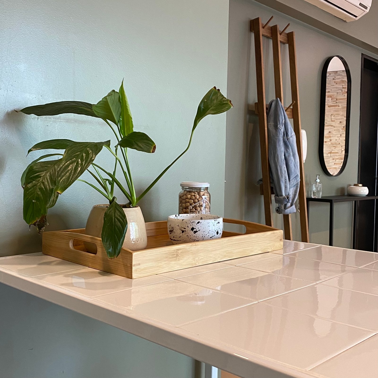 Rincón de living moderno con plantas y decoración minimalista — proyecto Soler, por MDBK Arquitectura, en Palermo