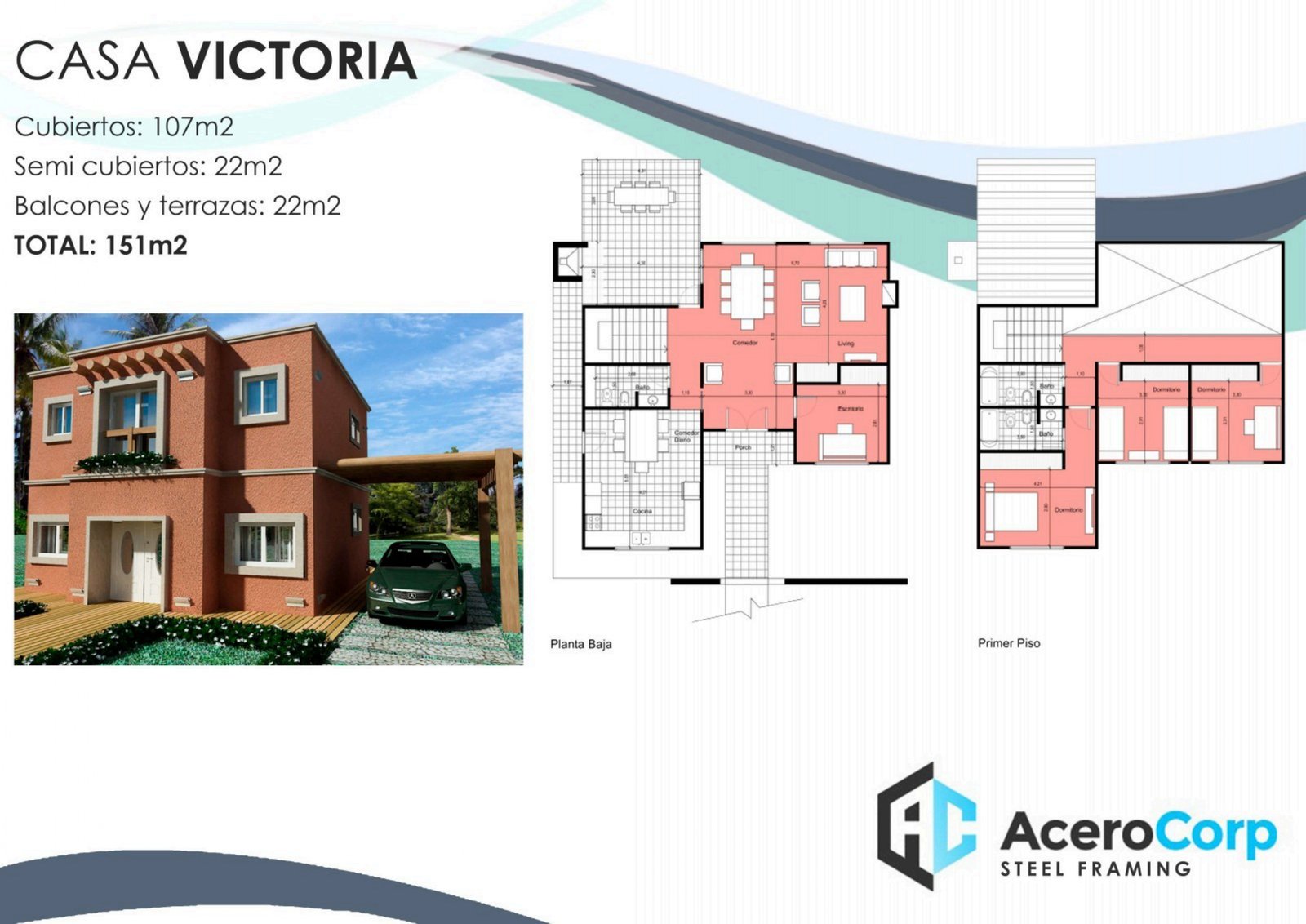 plantas e render de casa moderna de dois andares — projeto catalogo, por Acerocorp srl, em Buenos Aires