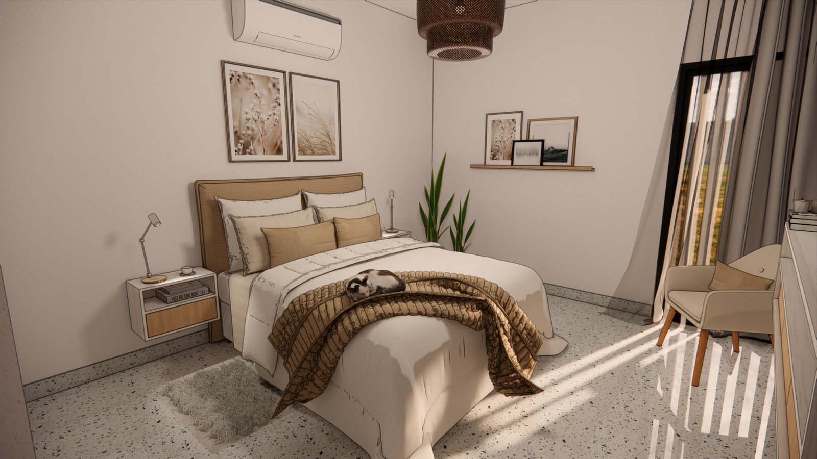 Dormitorio moderno con luz natural y detalles escandinavos — proyecto PROYECTO DN, por Todo con A, en X5125 Monte Cristo