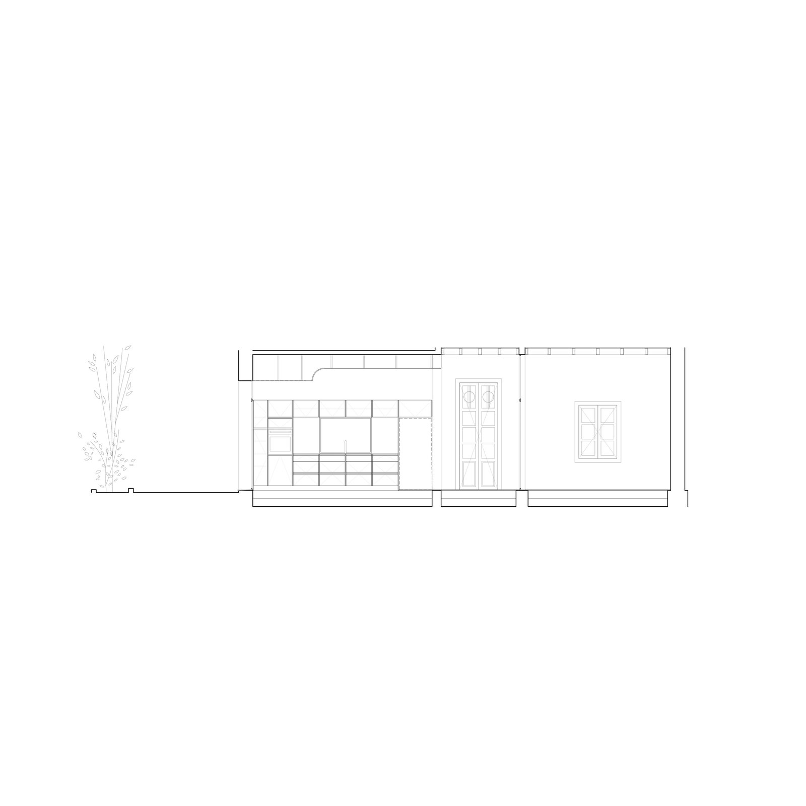 Planta arquitetônica linear de edifício moderno com amplas janelas — projeto Reforma Alsina, por Estudio YME, em San Isidro