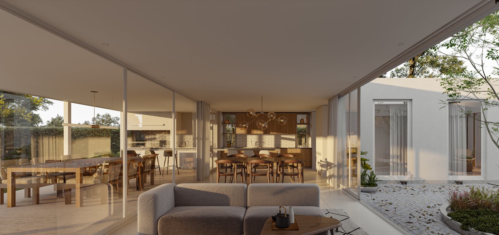 Living moderno integrado con patio y pérgola — proyecto Casa Z, por LW Lopez Wolder arquitectos, en Zárate