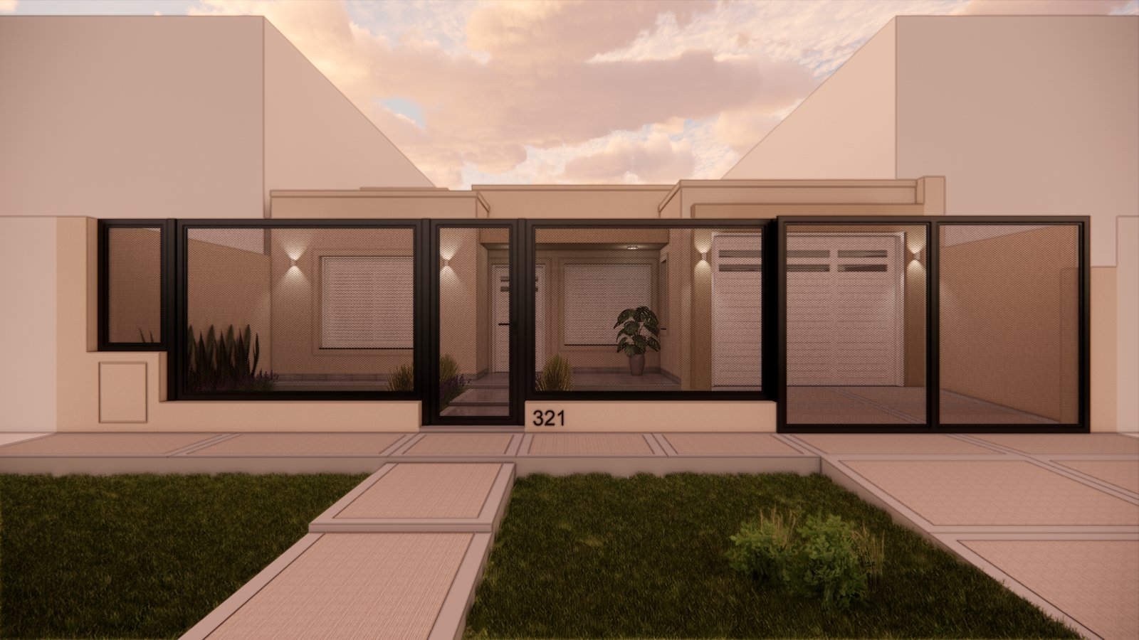 Fachada moderna de casa con amplios ventanales y diseño minimalista — proyecto FACHADA GM, por Todo con A, en Villa del Rosario