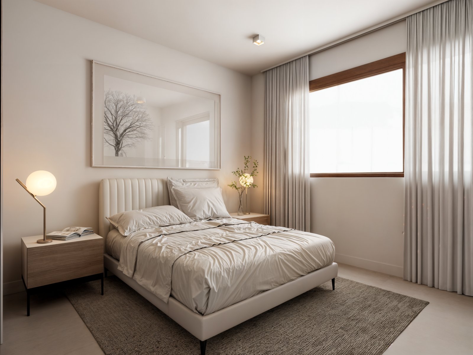 Dormitorio moderno con paneles de tela y luz indirecta — proyecto Edificio Juncal, por LW Lopez Wolder arquitectos, en Juncal 2463