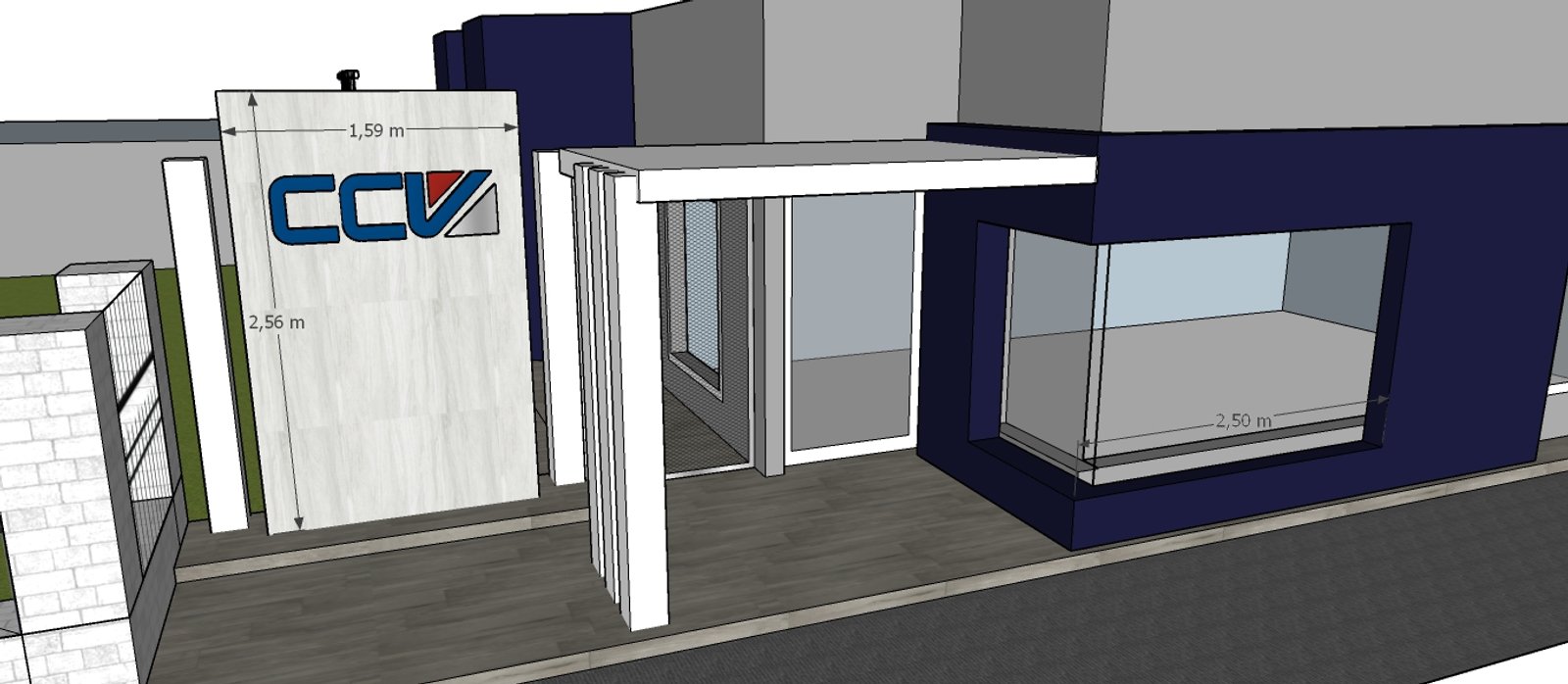 fachada moderna con señalización y ventanales amplios — proyecto cablevision, por Amorosi Espacios de Diseño, en Gral. Conesa
