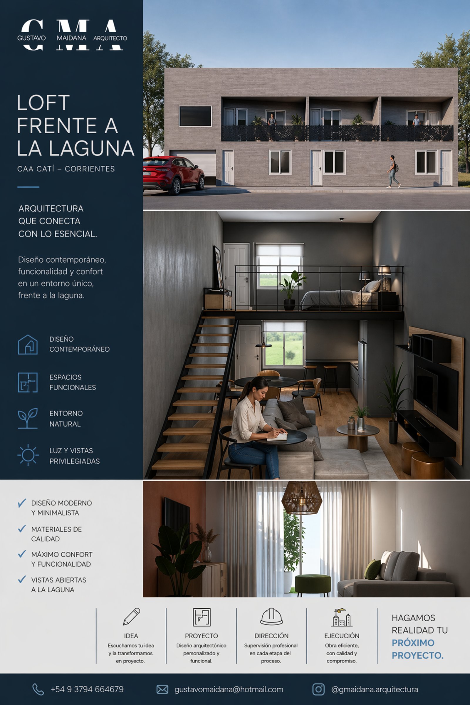 Loft frente à lagoa, arquitetura moderna — projeto Obras Varias, por Arquitecto Gustavo Maidana, em Corrientes
