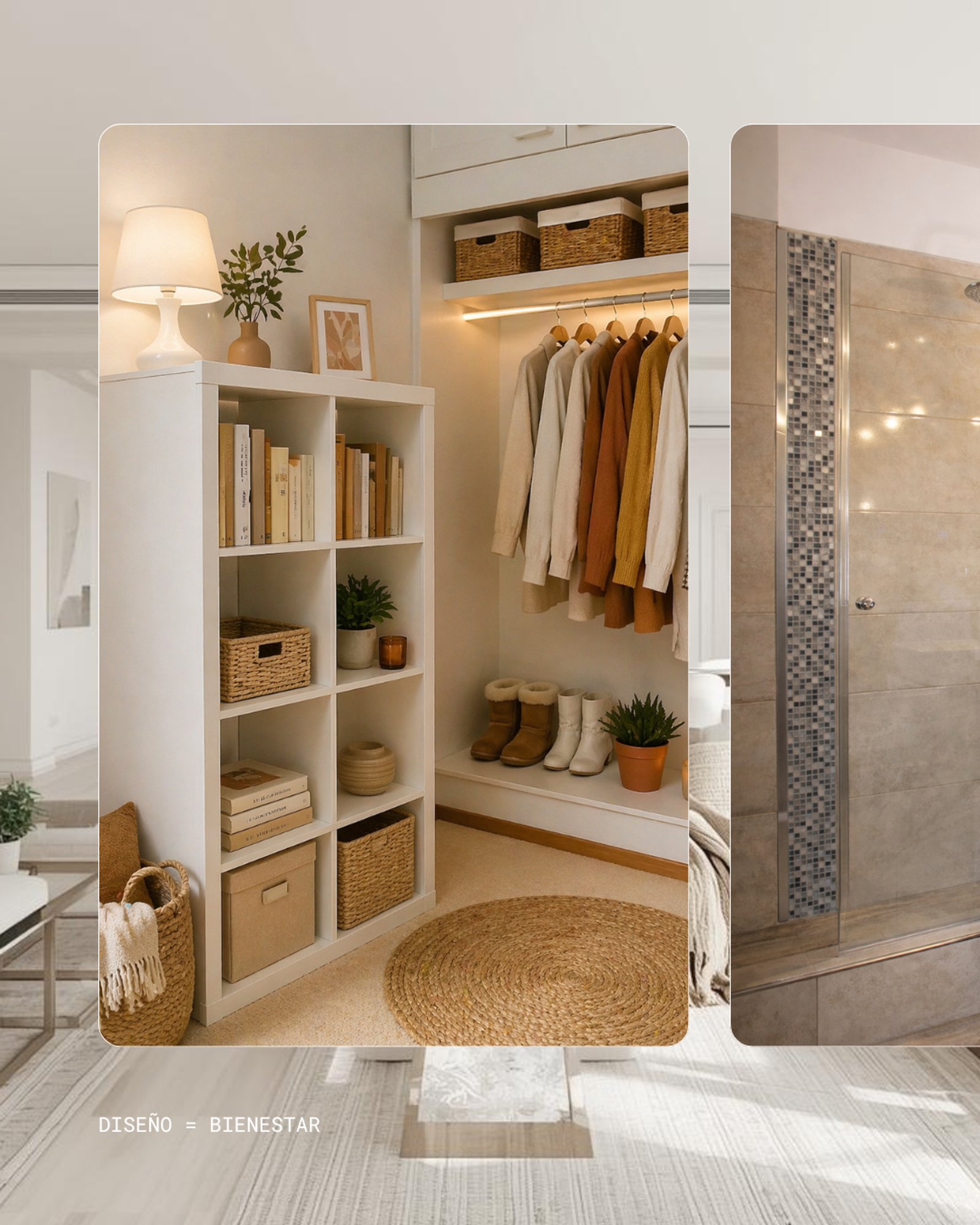 Interior escandinavo com estantes brancas e closet — projeto Nuestros servicios, por uniKKo Estudio de Diseño, em Mar del Plata