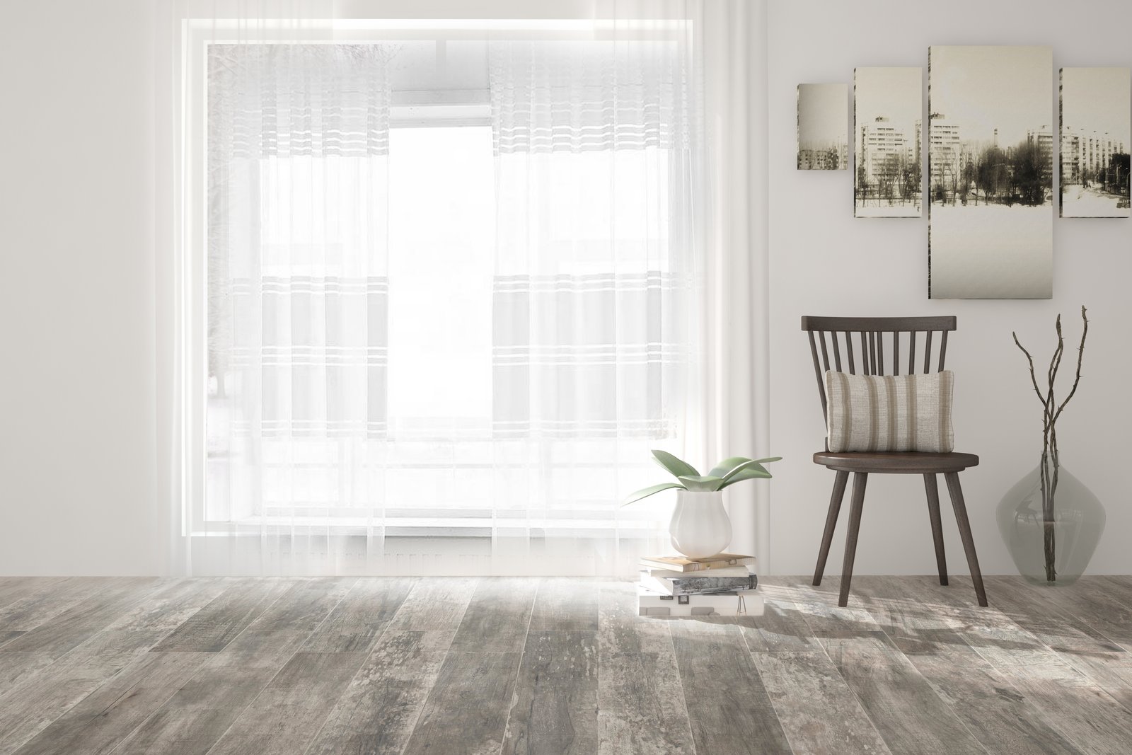 Sala de estar moderna escandinava com muita luz natural — projeto 20x80, por Cerámica Alberdi