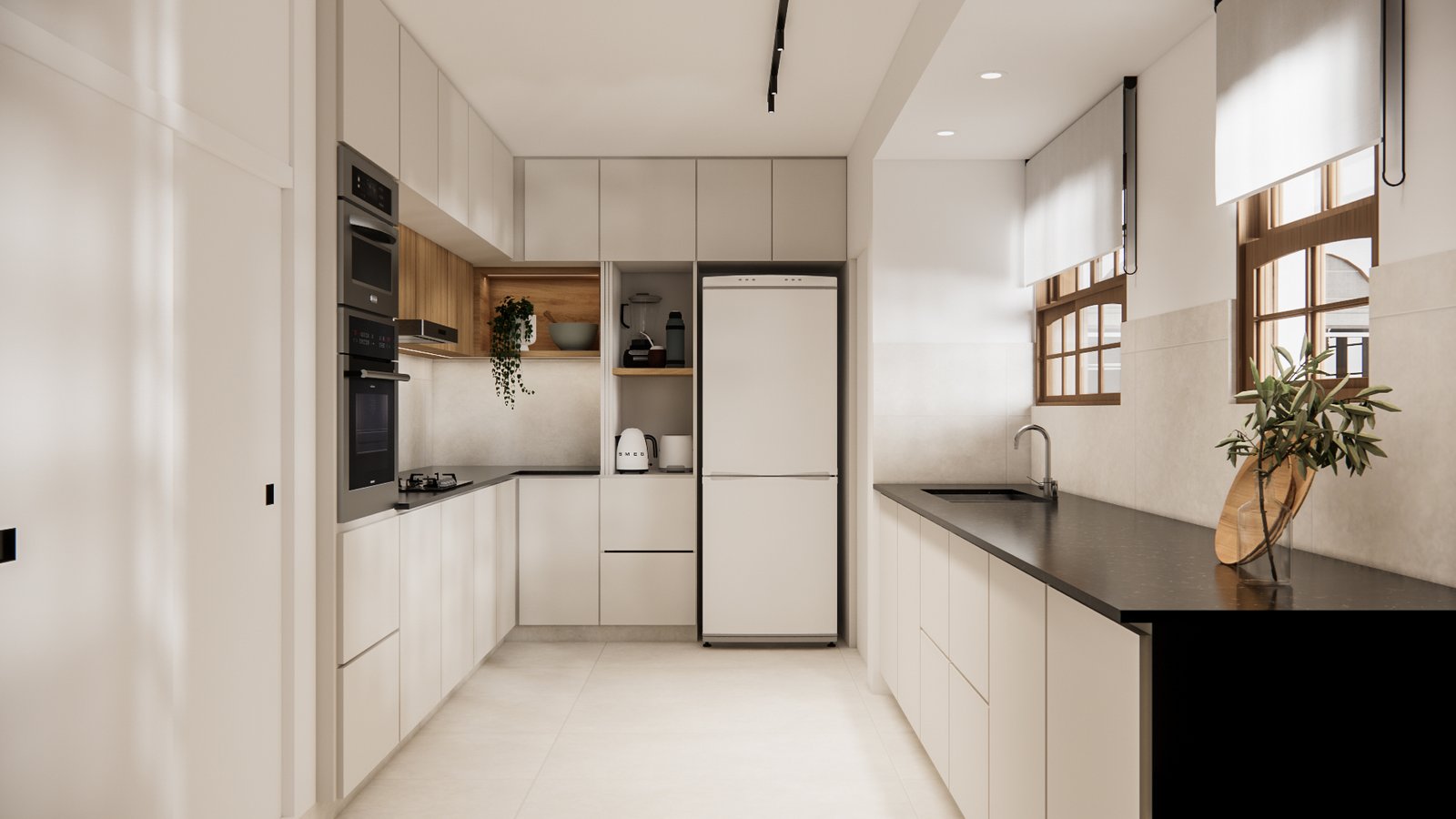 Cocina moderna escandinava con estilo minimalista — proyecto Renovación total de moderno living comedor y cocina, por Mela Deco Design