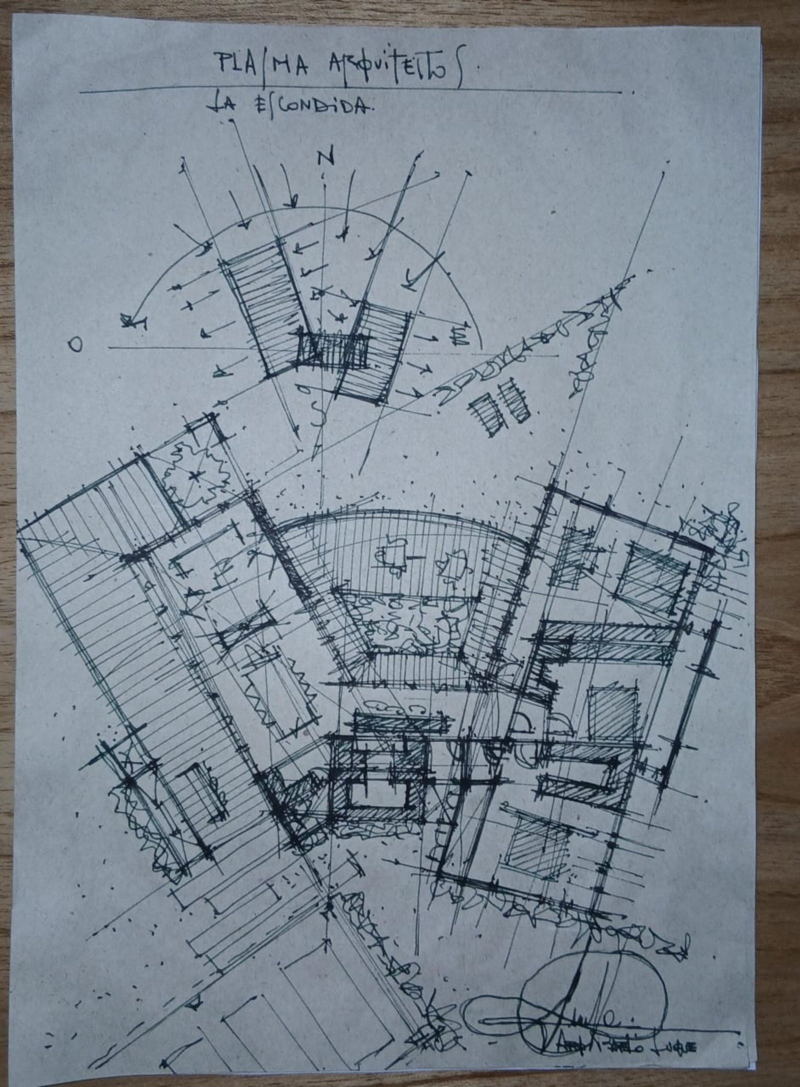 Plano arquitectónico a mano alzada de 'La Escondida' — proyecto La escondida, por Plasma co, en Neuquen