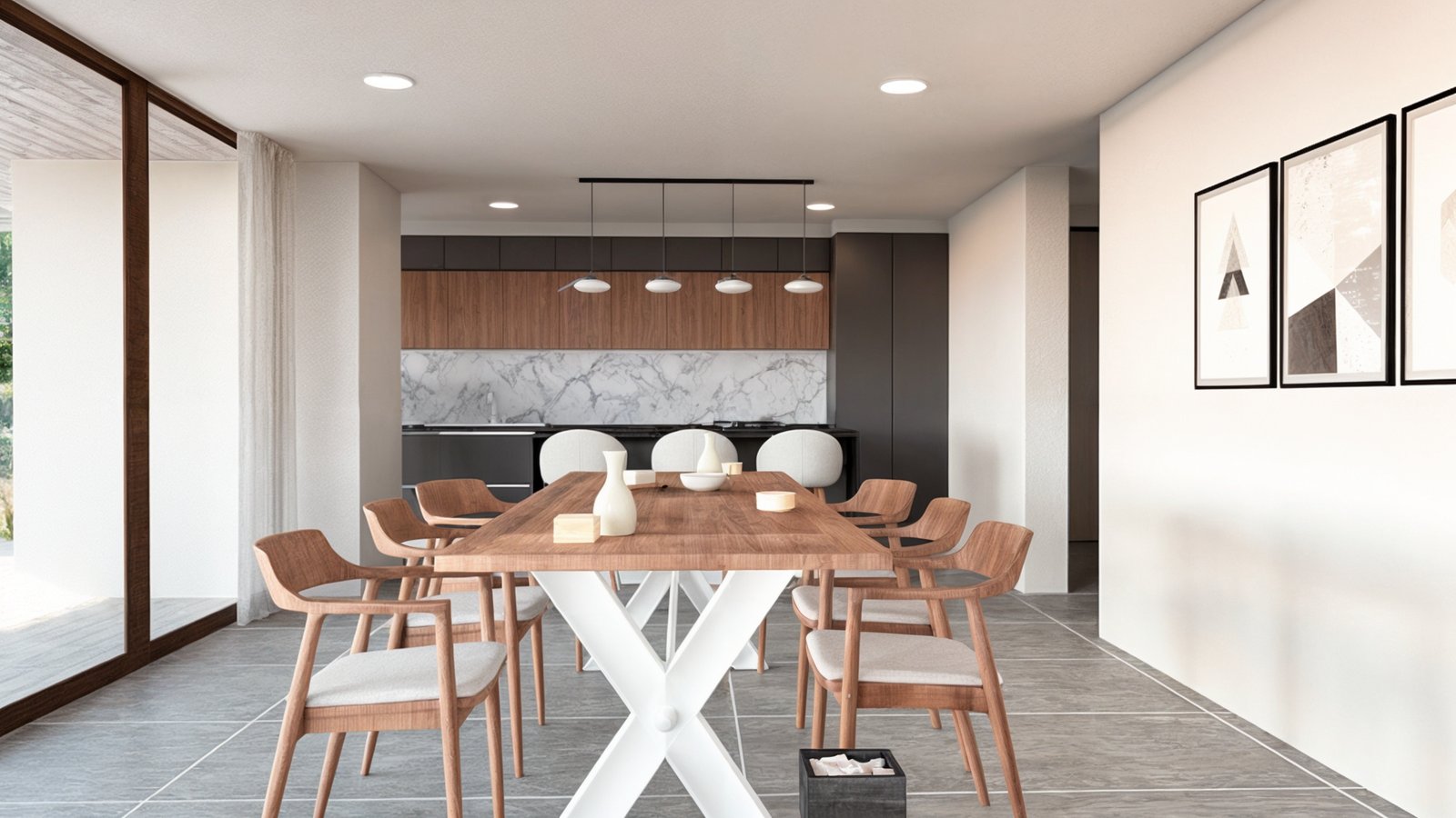 Sala de jantar moderna integrada à cozinha com ilha e muita luz — projeto Casa Magallanes, por Zima Arquitectura, em City Bell
