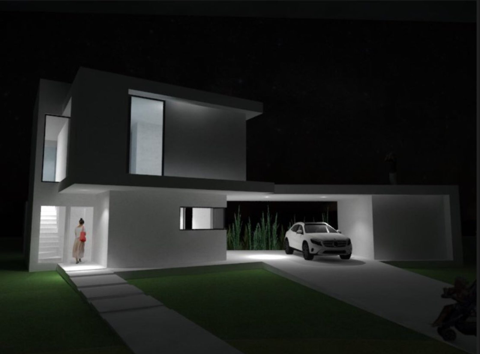 Casa moderna de dos pisos, diseño minimalista, con iluminación nocturna — proyecto Casa San Sebastián., por Arcucci Arquitectura, en José Hernández 6498 (continuación