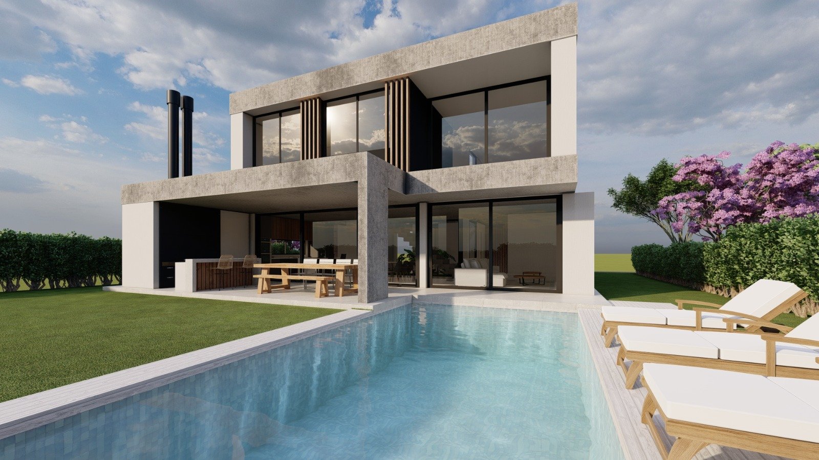 Casa moderna con piscina y fachada de hormigón — proyecto CC 261, por CHERMAT, en AVZ