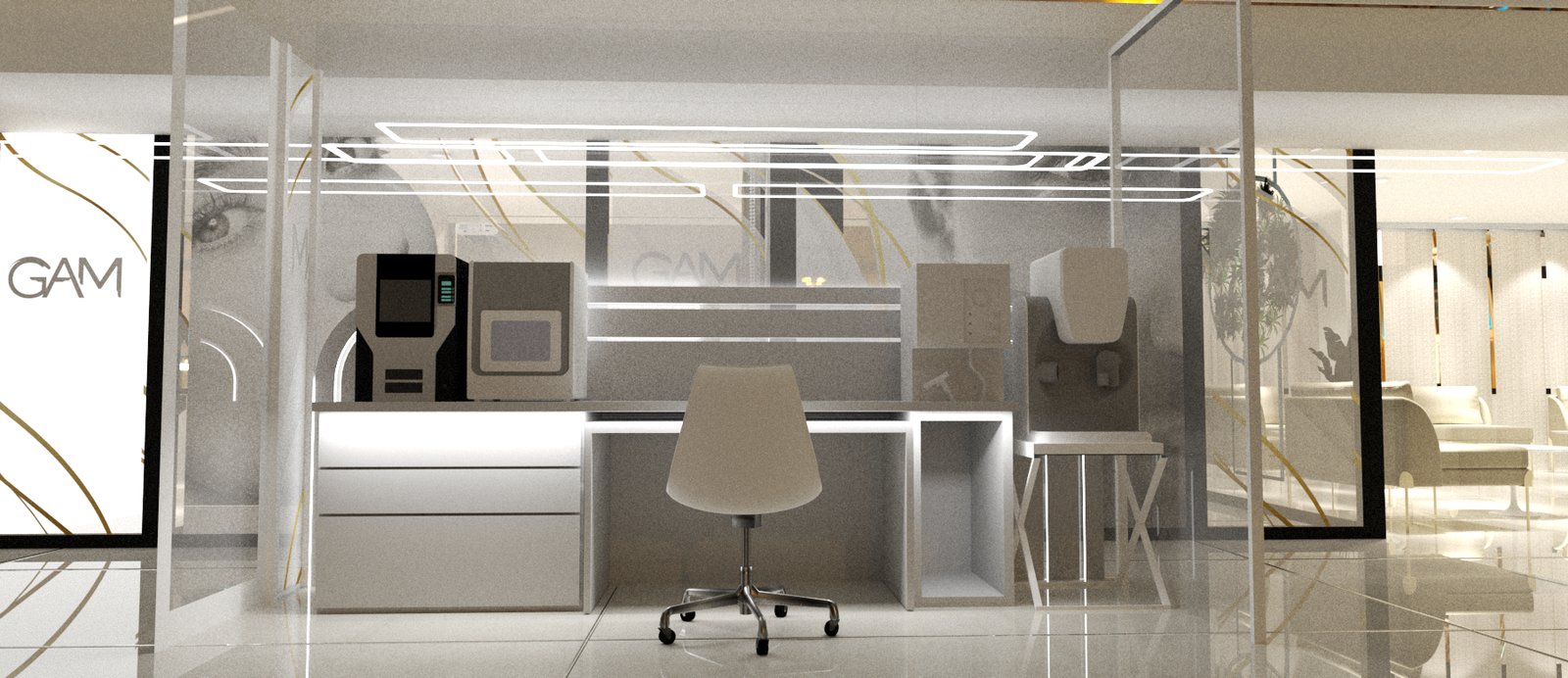 Oficina moderna y minimalista con equipo médico — proyecto LABORATORIO CLINICA GAM, por Amorosi Espacios de Diseño, en Neuquén