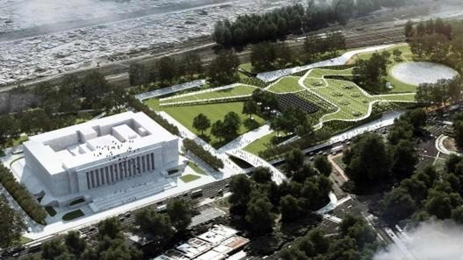 Edificio moderno con techo verde curvo y paisajismo — proyecto Jardín de la Recoleta, por PROTEX, en Buenos Aires